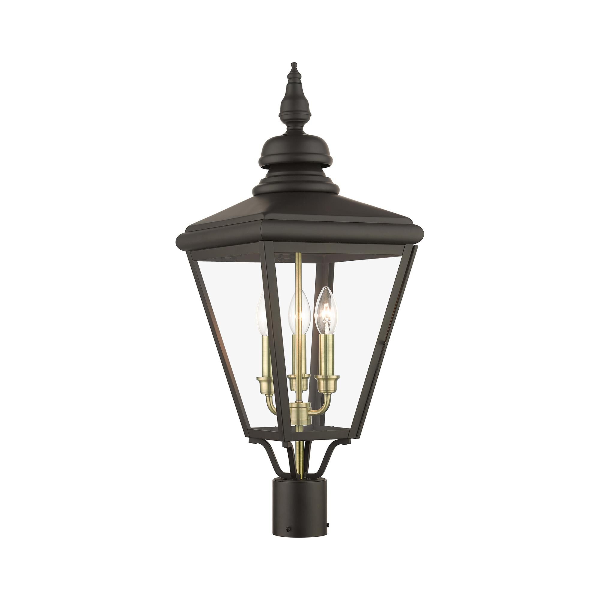 Shown in Bronze With Antique Brass Cluster finish and Clear glass