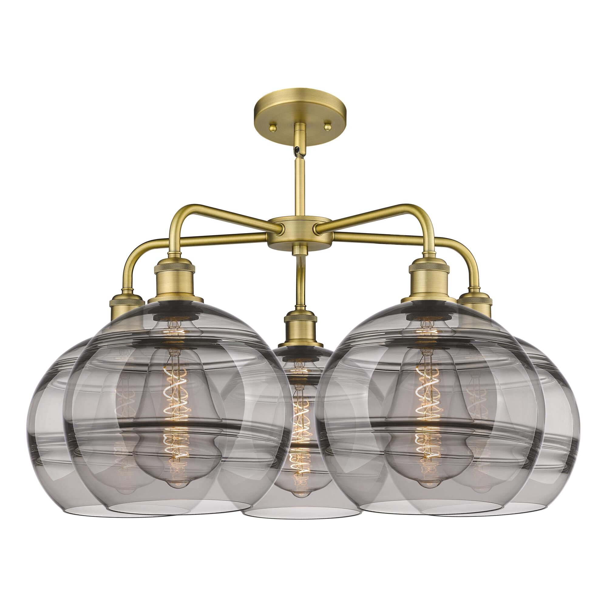 Shown in Brushed Brass finish and Light Smoke glass