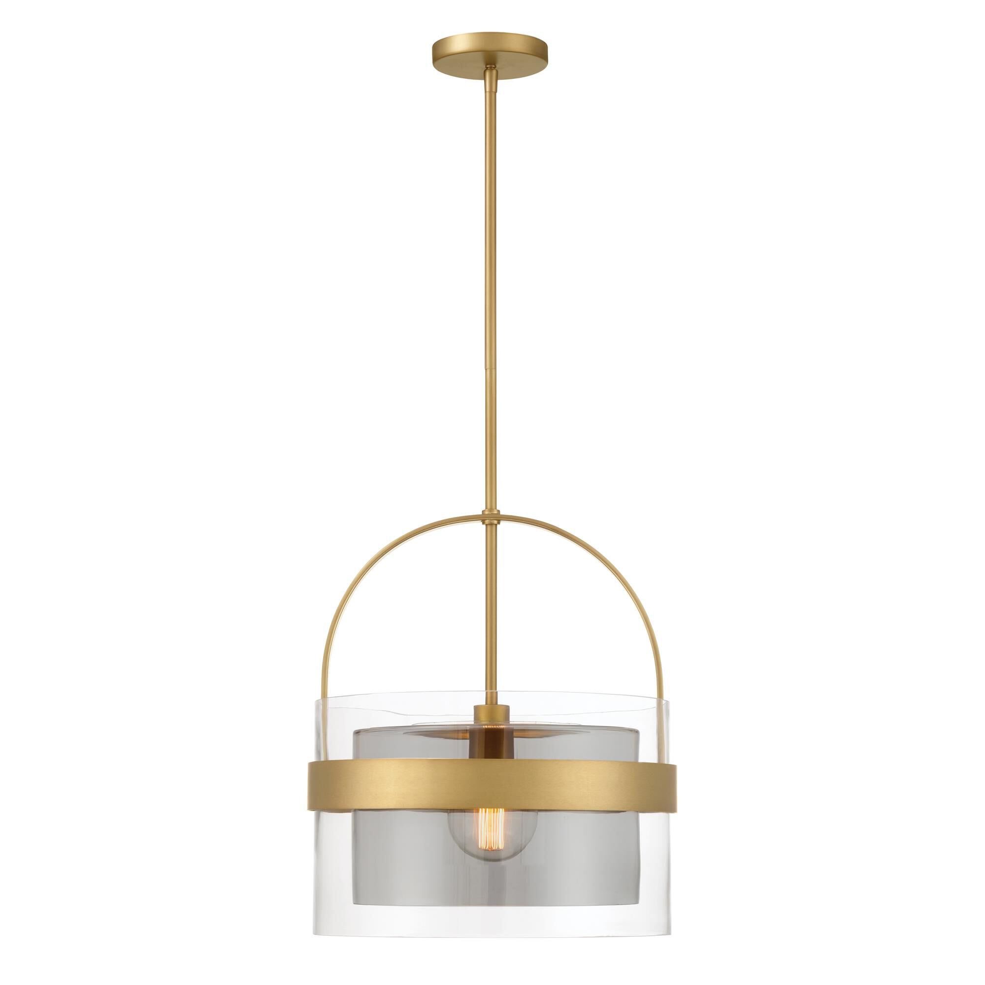 Shown in Legacy Brass finish and Clear and Grey glass