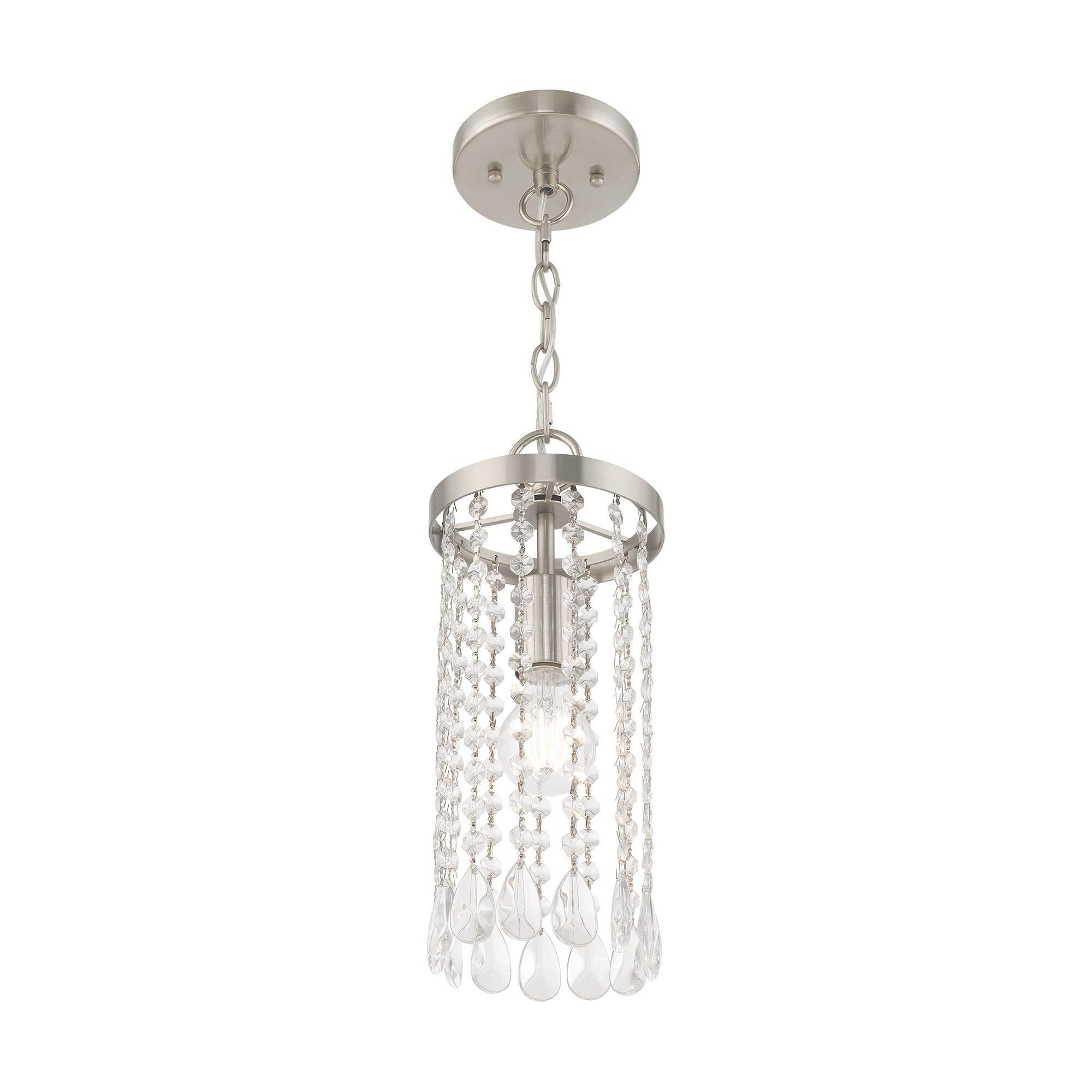 Shown in Brushed Nickel finish and Clear Crystals glass