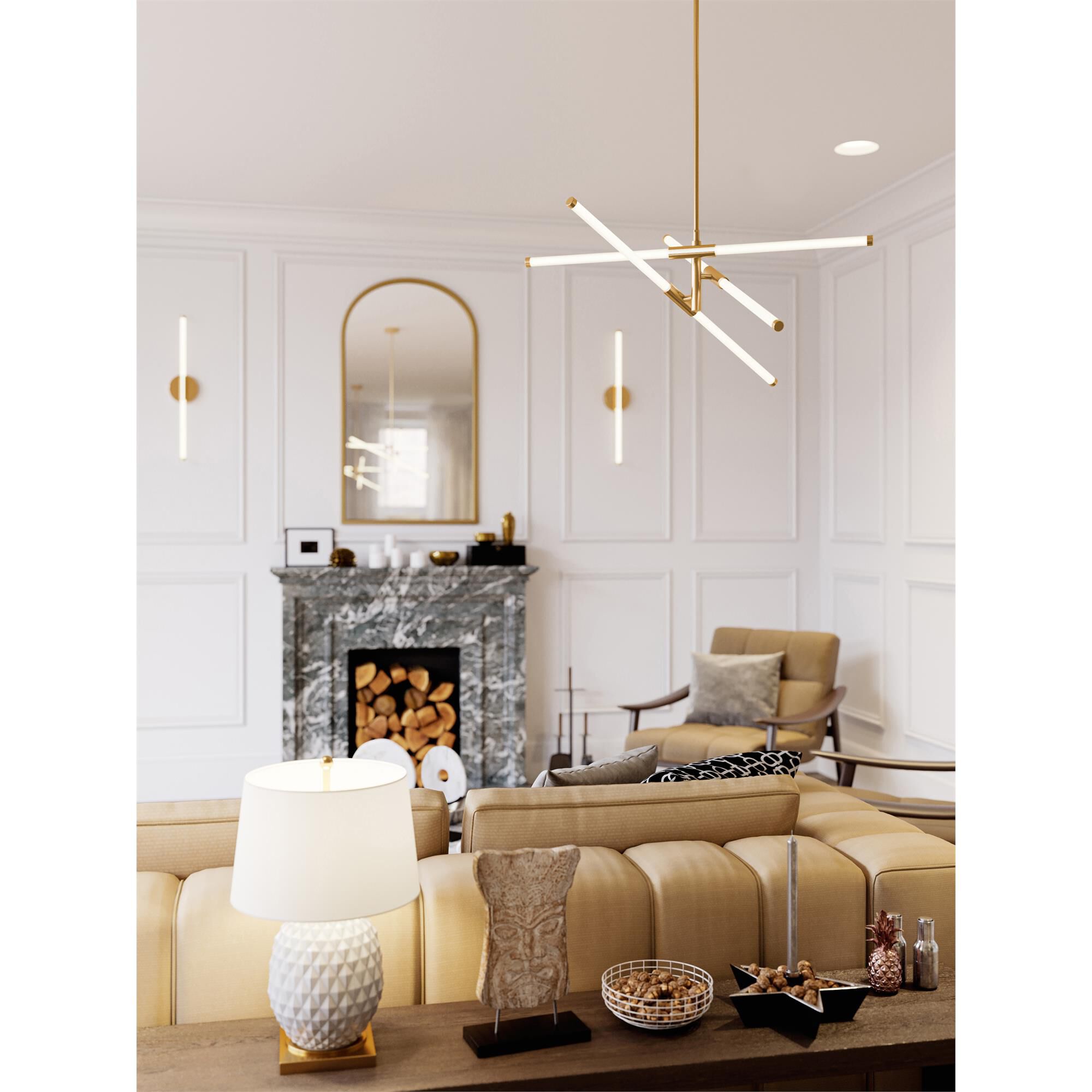 Shown in Satin Brass finish and White Acrylic shade