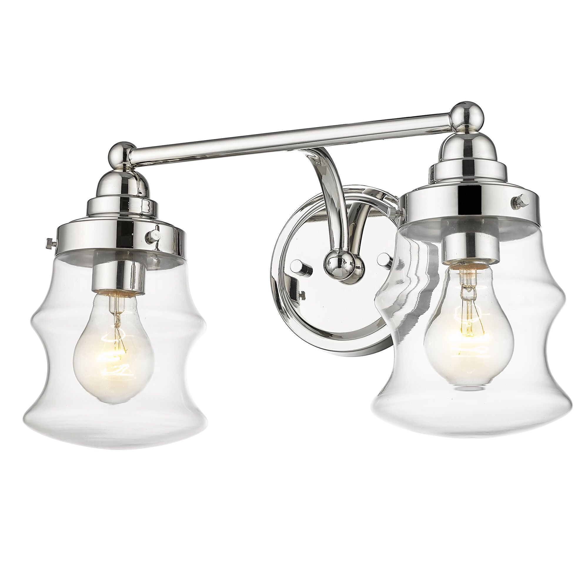 Shown in Polished Nickel finish and Clear Glass shade