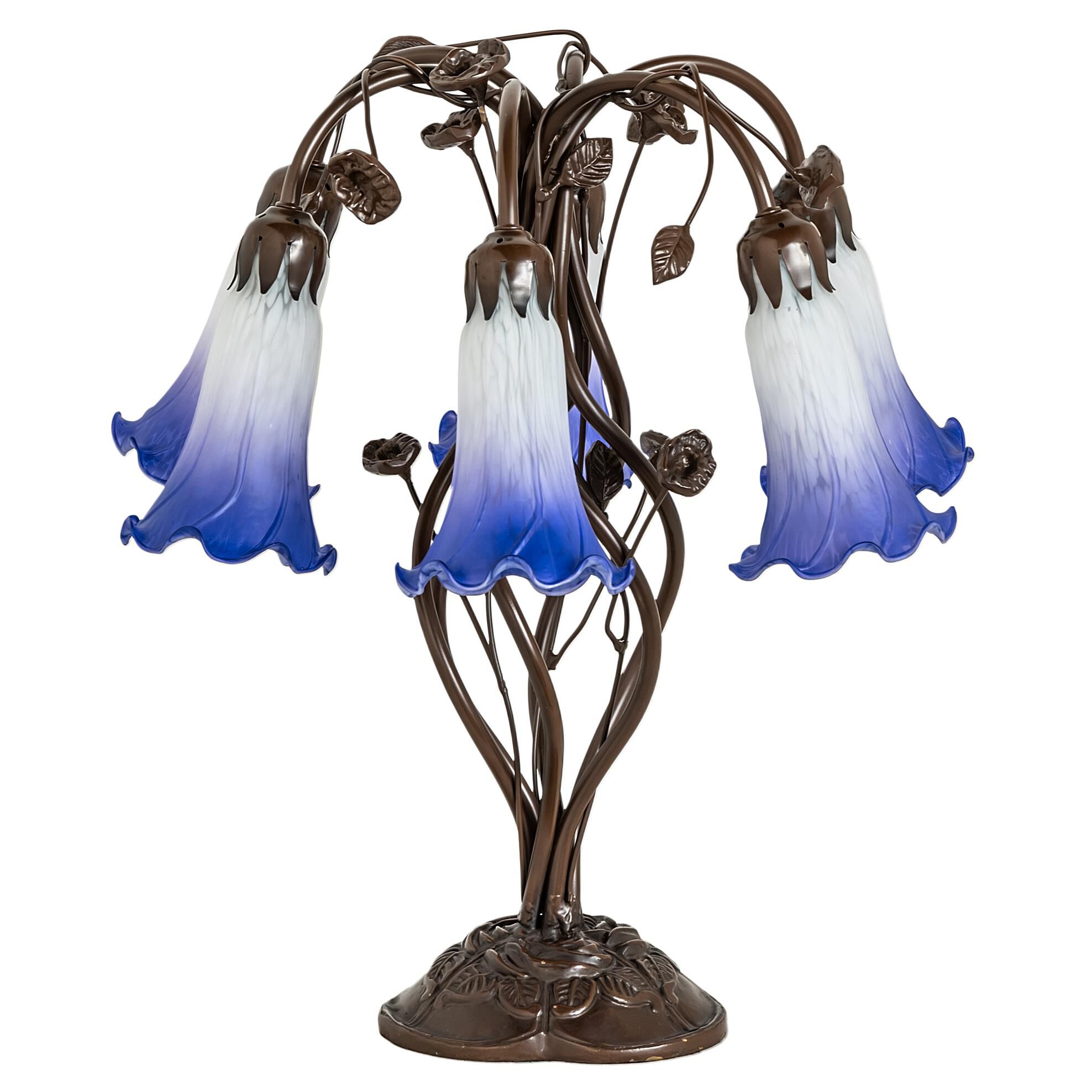 Shown in Mahogany Bronze finish and Blue;White glass