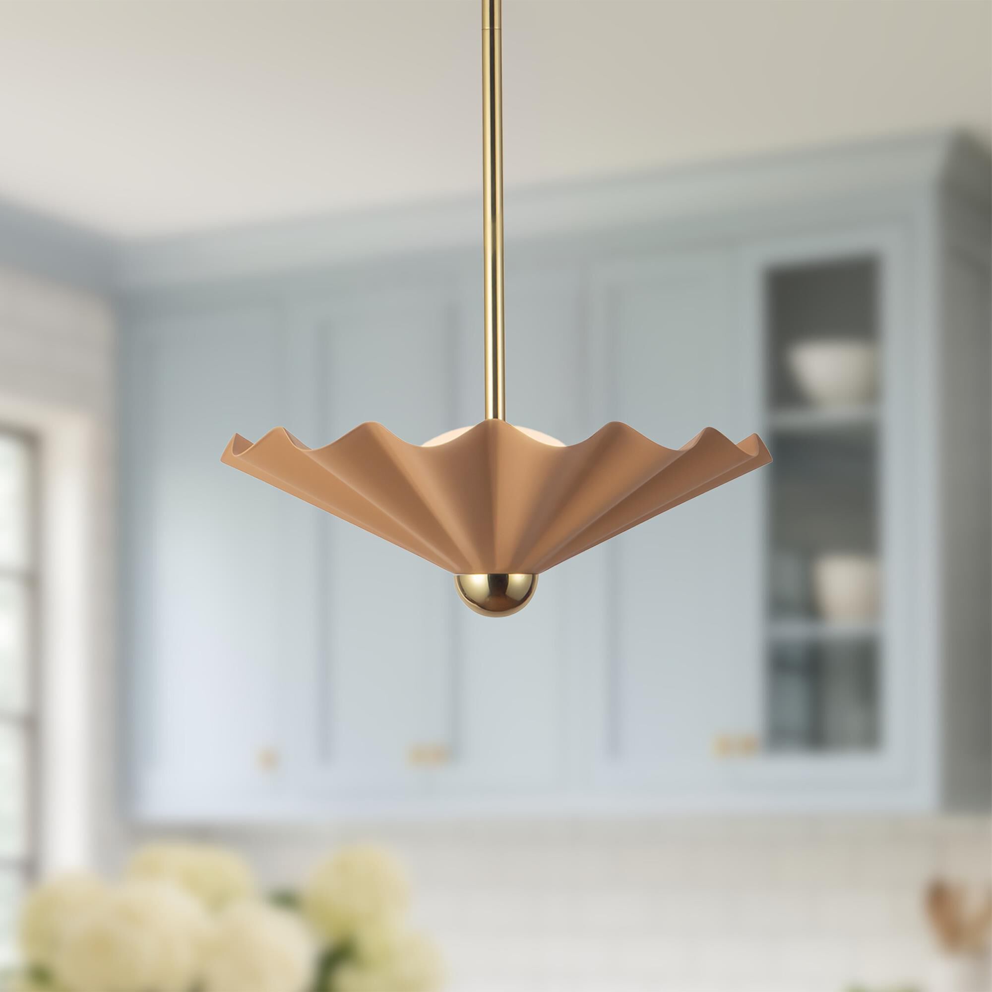 Shown in Peach finish and Matte Opal glass