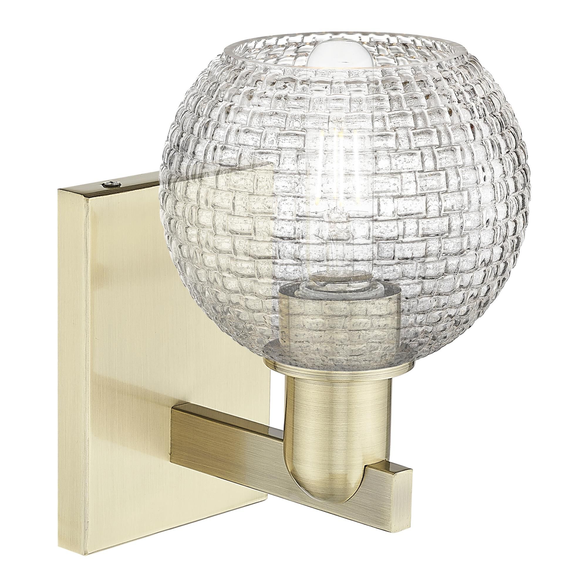 Shown in Antique Brass finish and Clear Basketweave glass