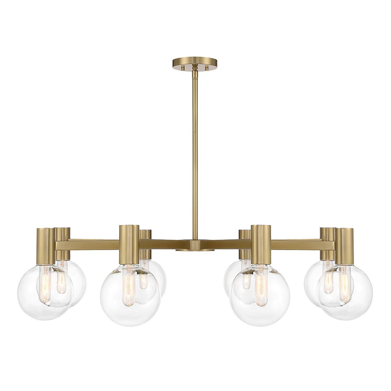Shown in Warm Brass finish and Clear glass and Glass shade