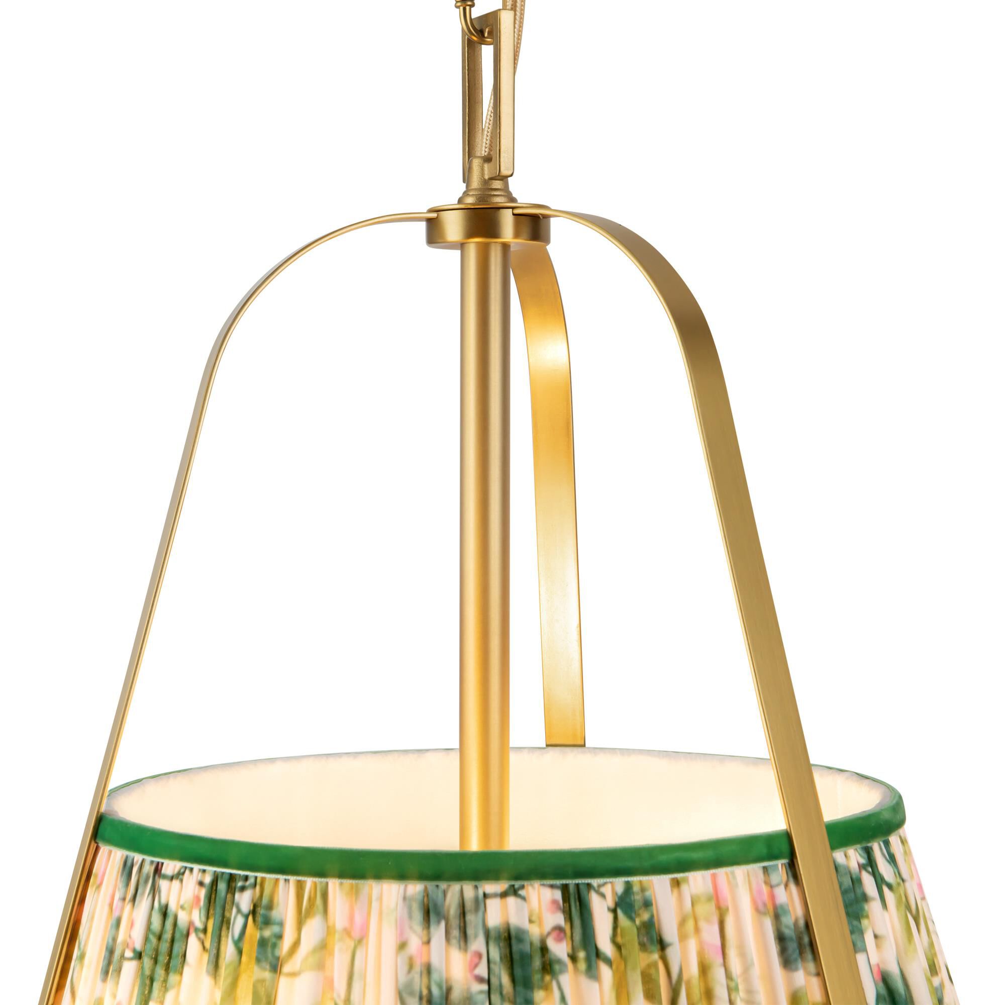 Shown in Brushed Gold finish and Green Linen shade