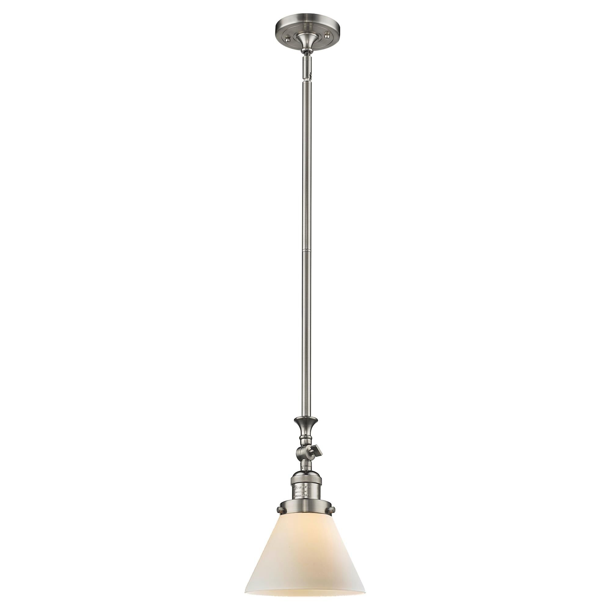 Shown in Brushed Satin Nickel finish and Matte White Cased glass