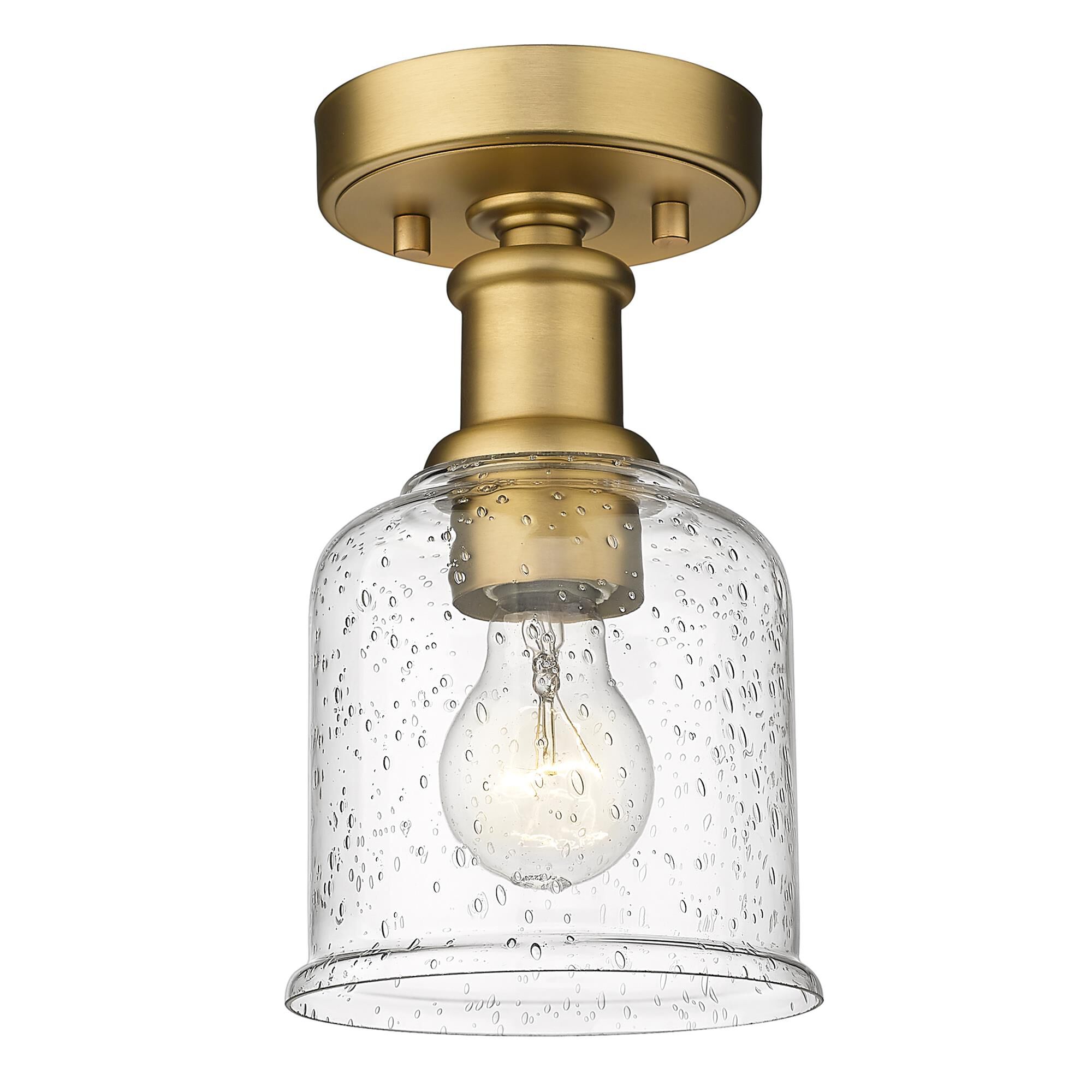 Shown in Heritage Brass finish and Clear Seedy glass