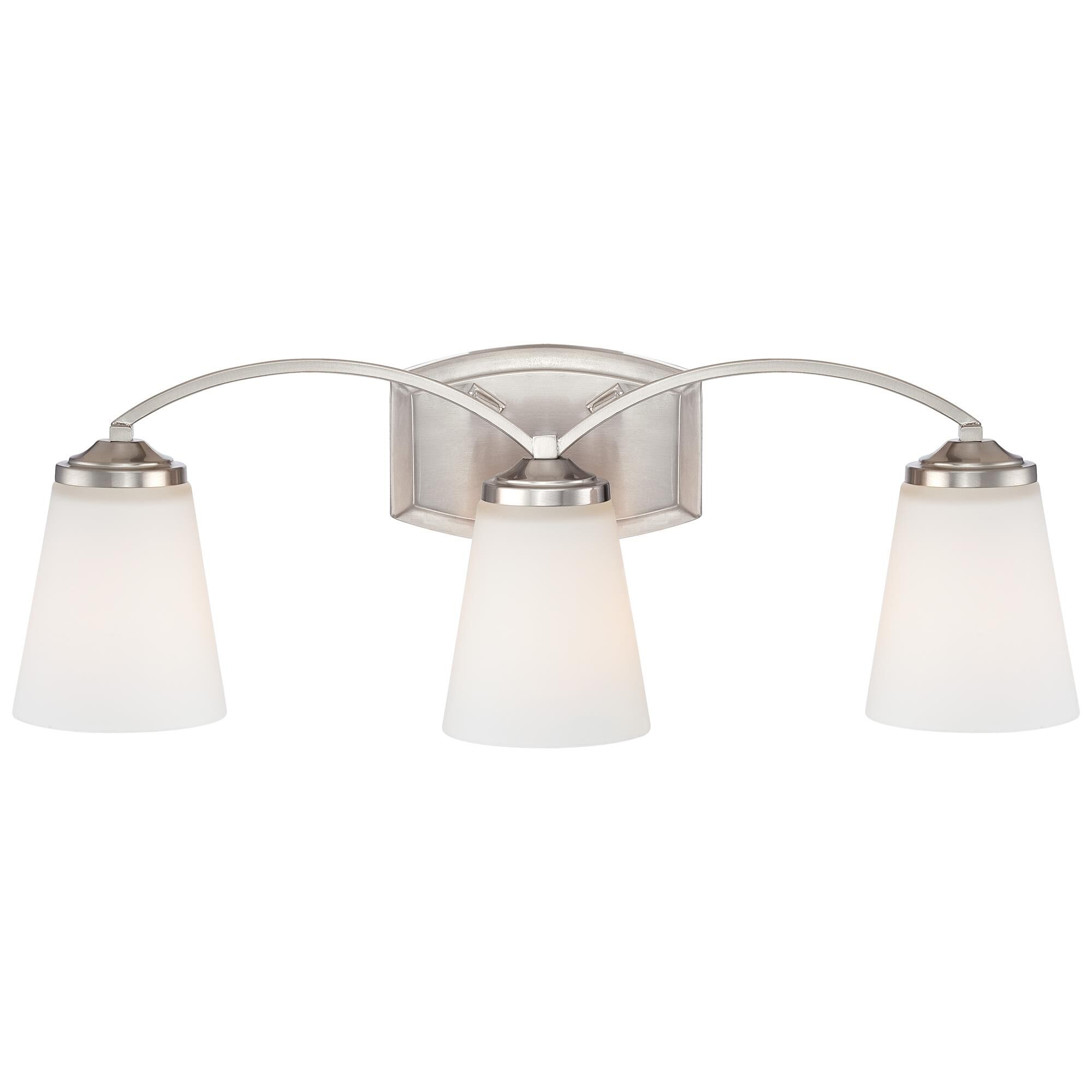 Shown in Brushed Nickel finish and Etched White glass