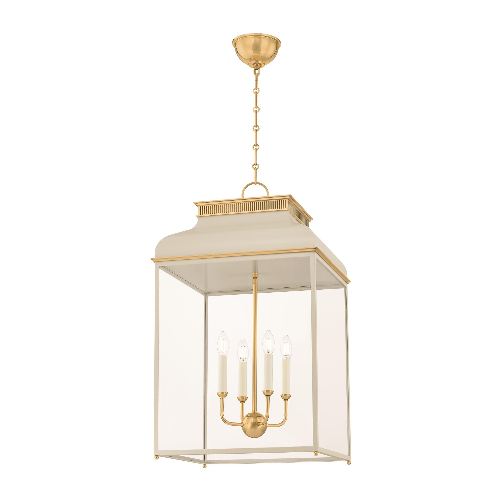 Shown in Aged Brass and Off-White finish and Clear glass