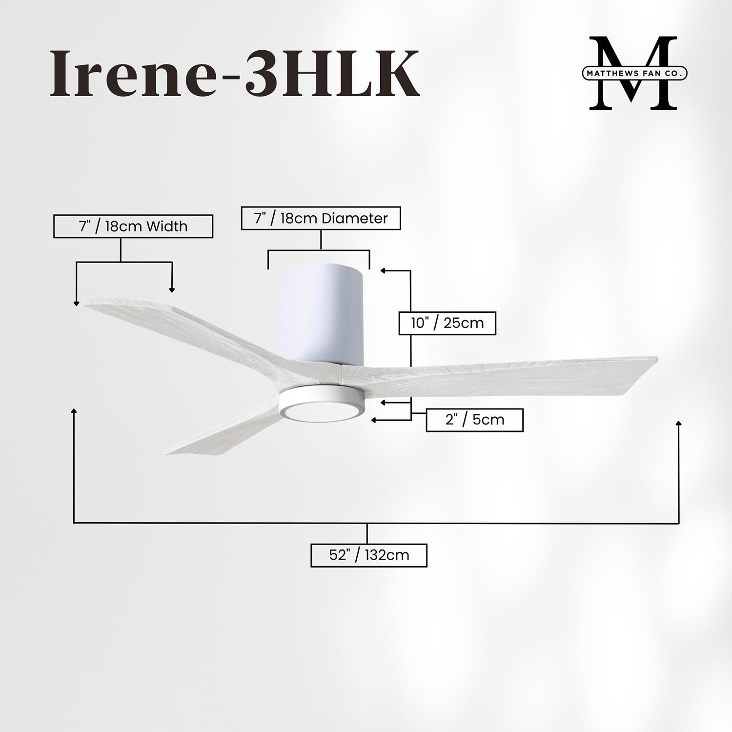 Irene 52 Inch Flush Mount Fan with Light Kit by Matthews Fan Company