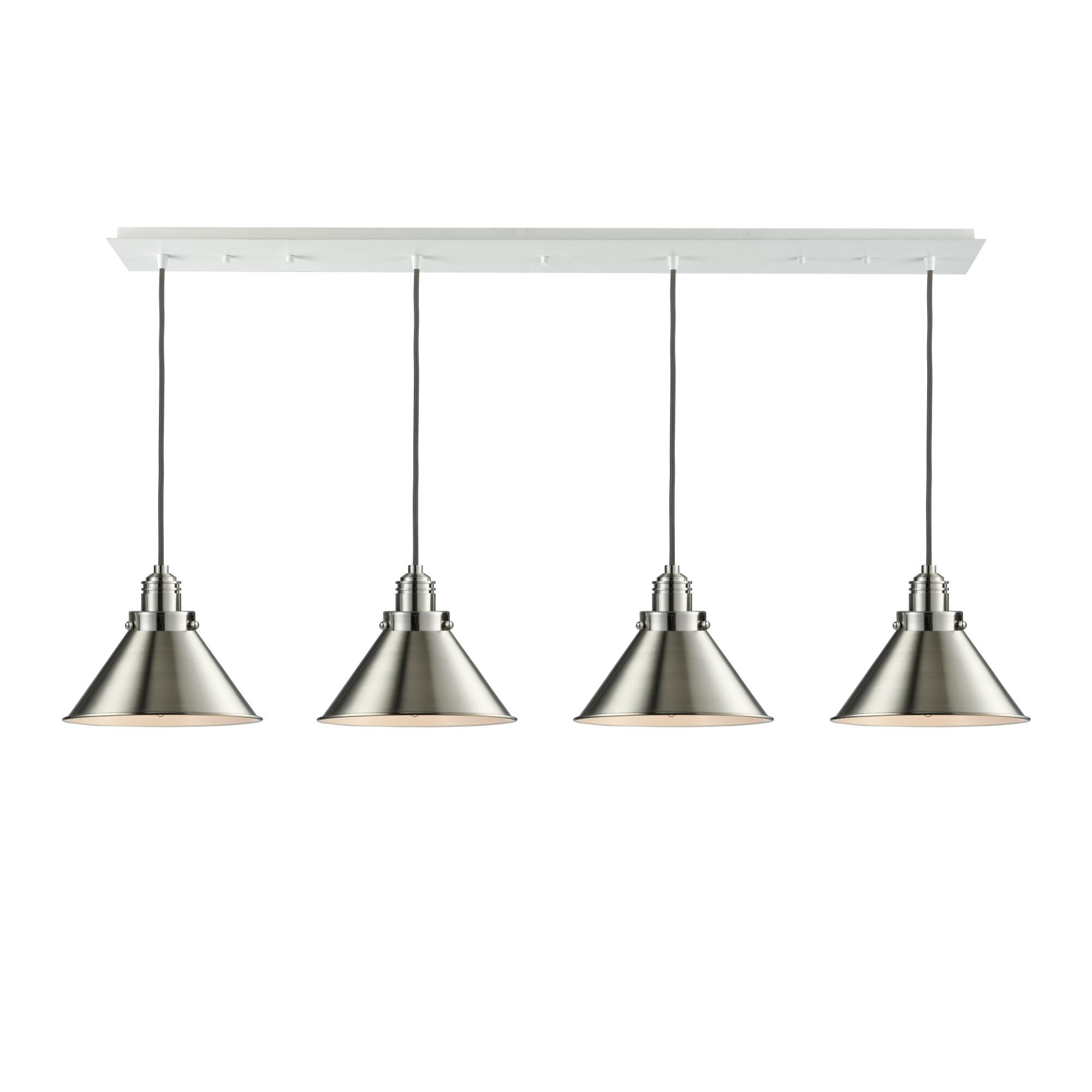 Shown in White finish and Cone glass and Metal shade and Satin Nickel Winchester Socket Cover accent