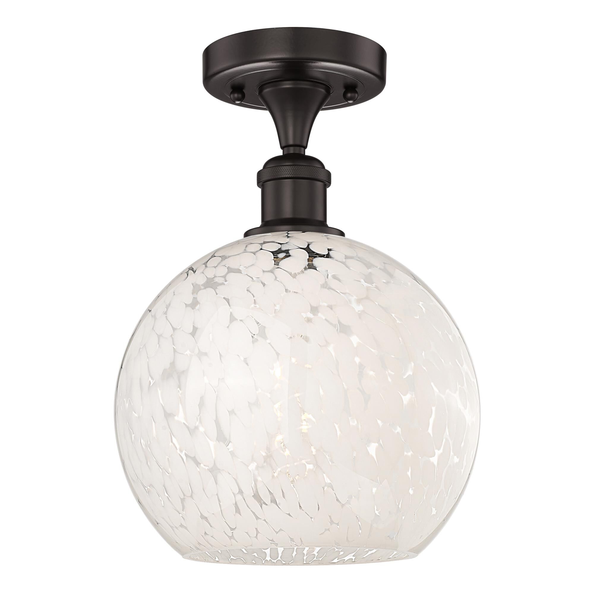 Shown in Oil Rubbed Bronze finish and White Mouchette glass