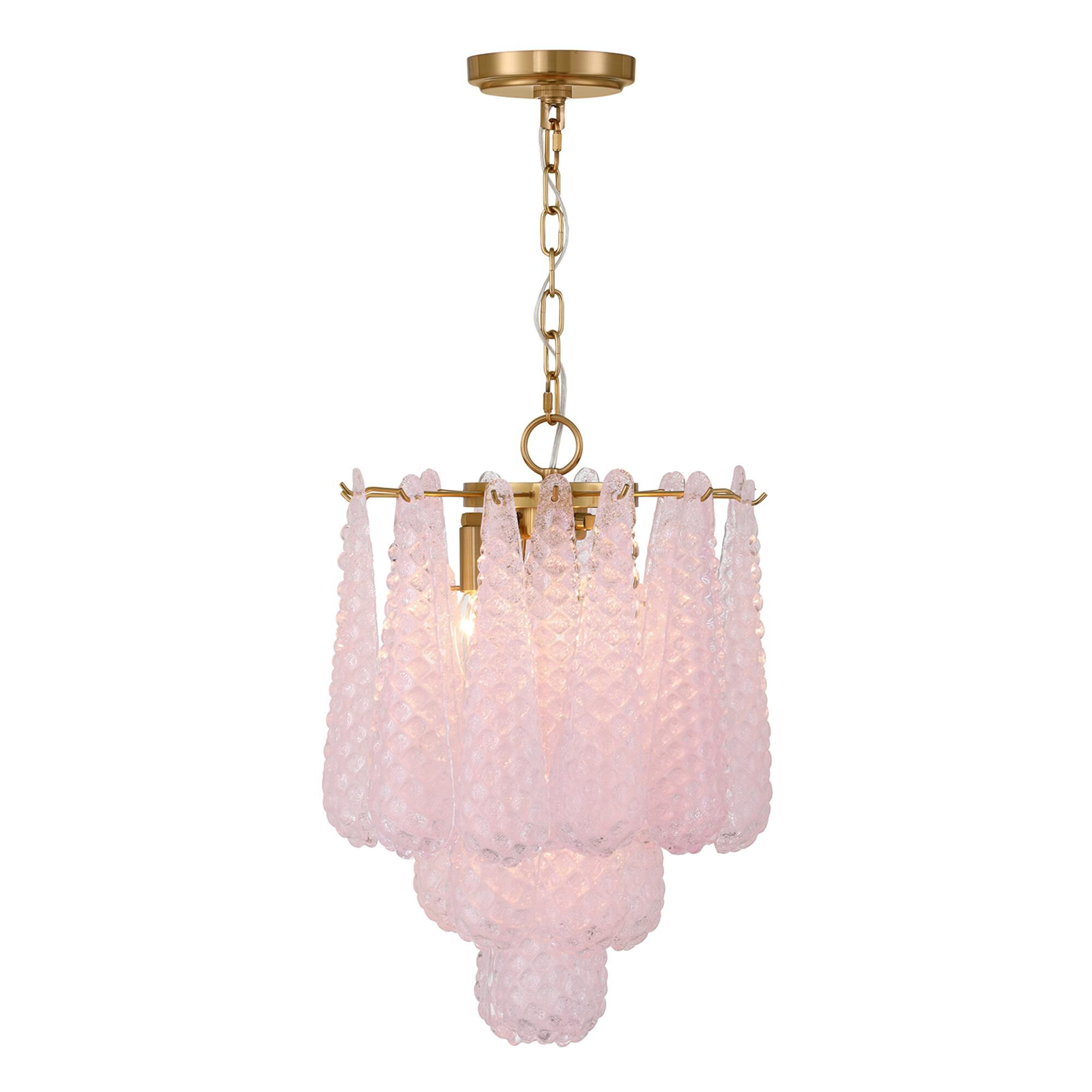 Shown in Aged Brass finish and Sand Blush glass