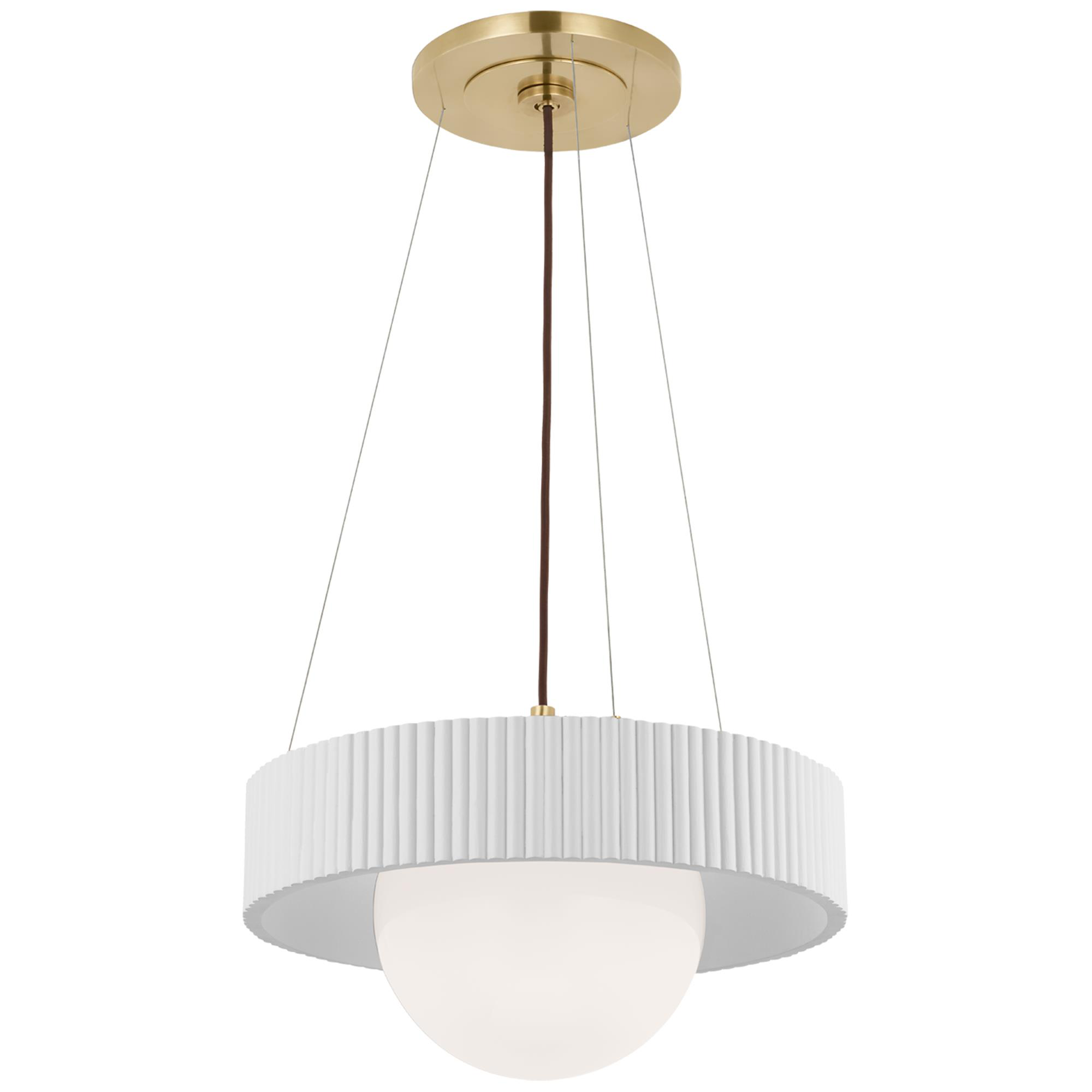 Shown in Hand-Rubbed Antique Brass and Matte White finish and White glass