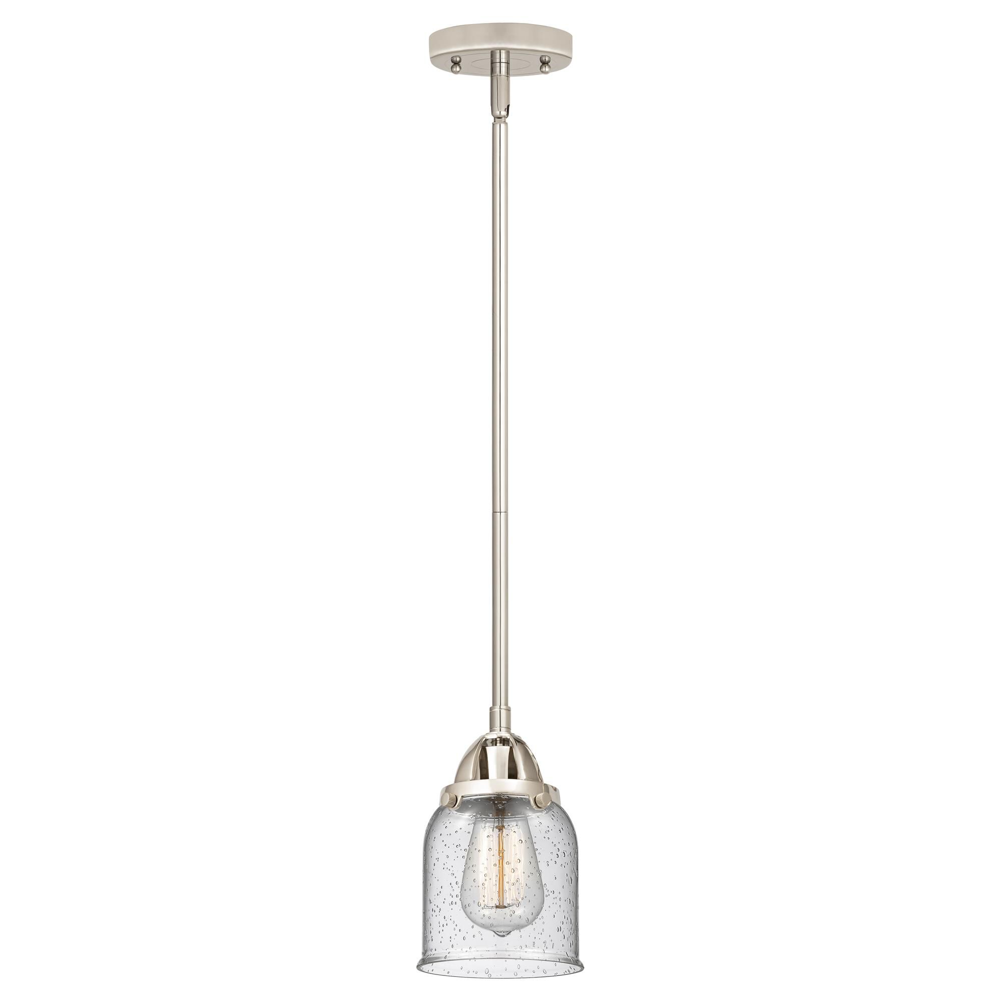 Shown in Polished Nickel finish and Seedy Small Bell glass and No Shade shade