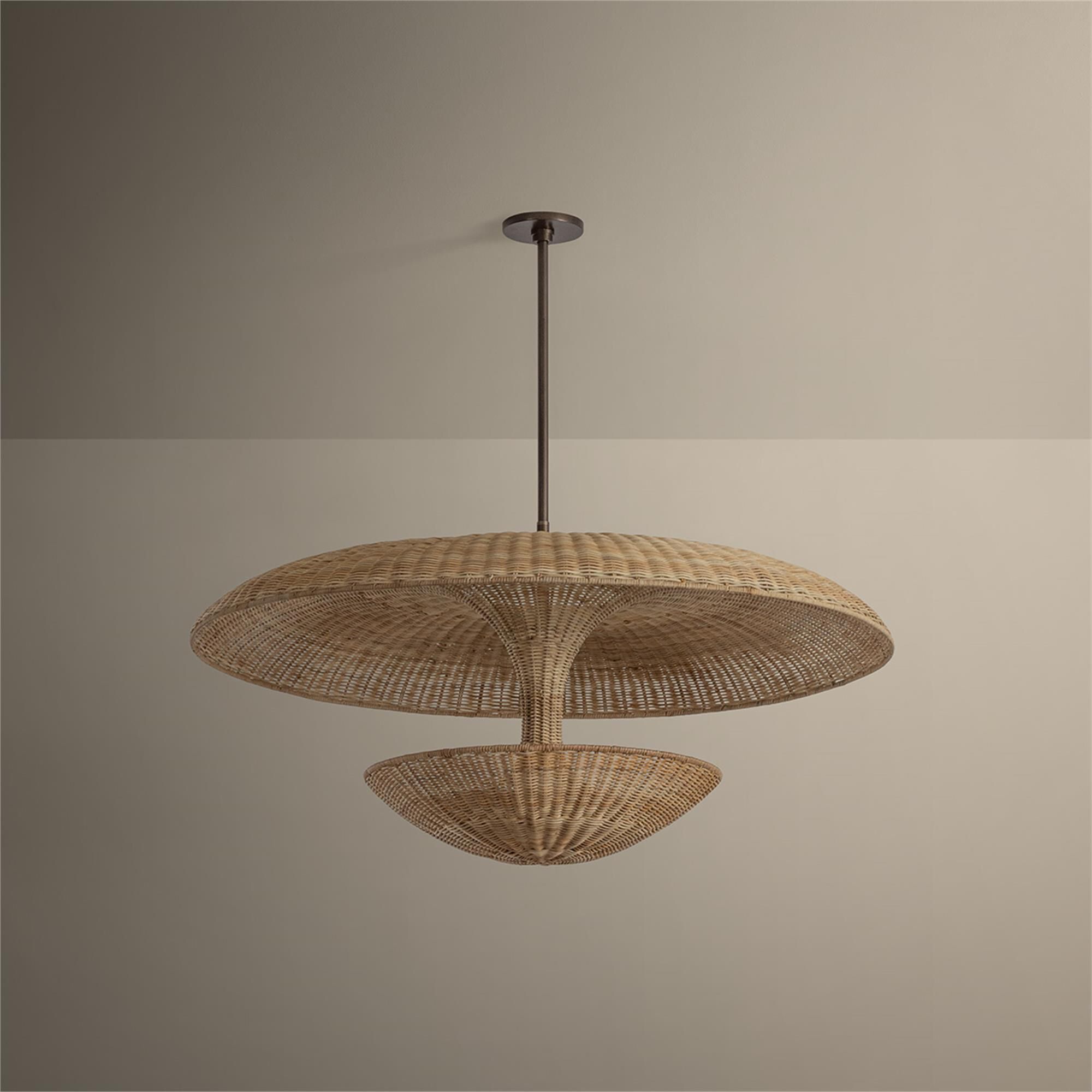 Shown in Bronze Leaf finish and Light Natural Wicker shade