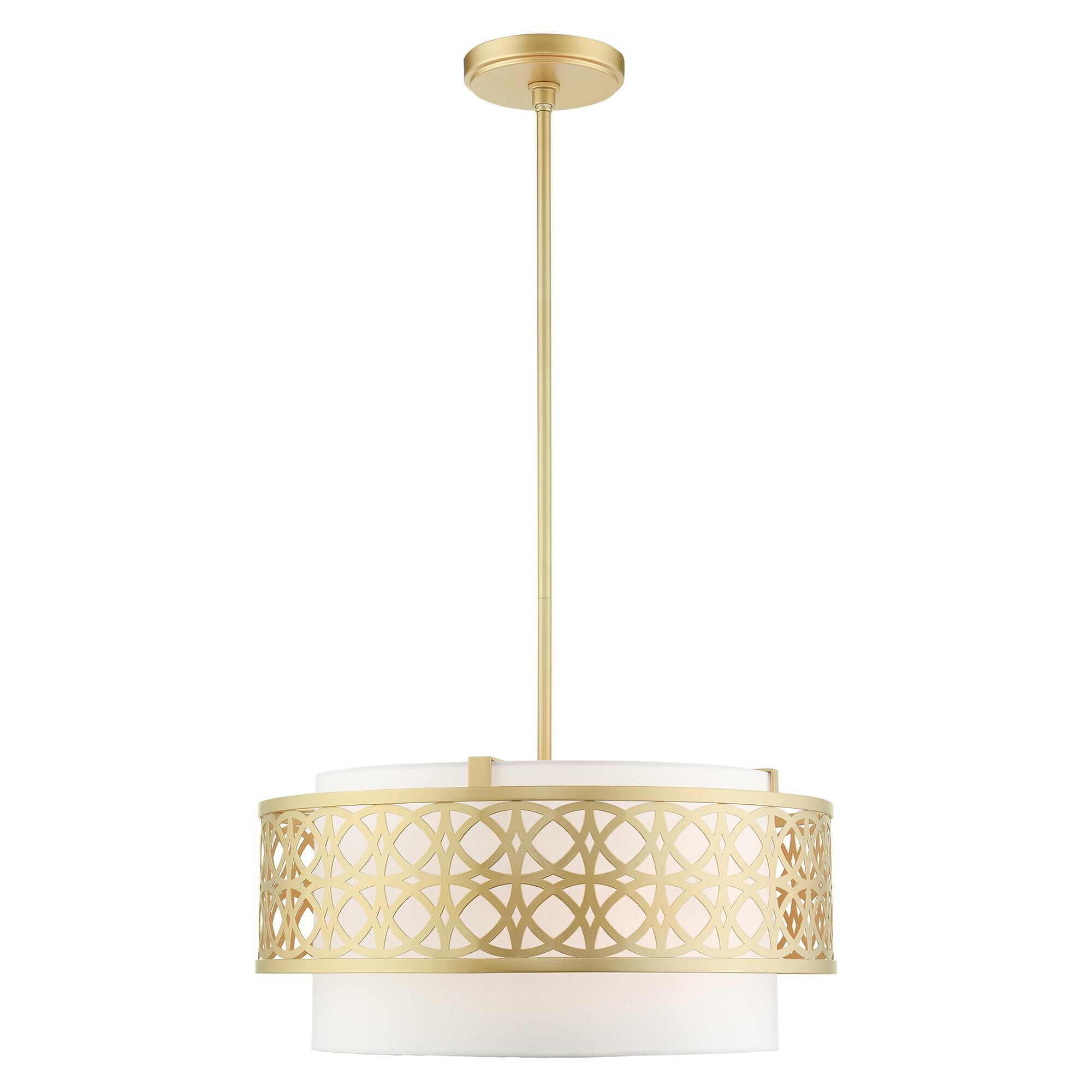 Shown in Soft Gold finish and Hand Crafted Hardback  Completely Finished With Off-White Color Fabric Outside and Inside shade