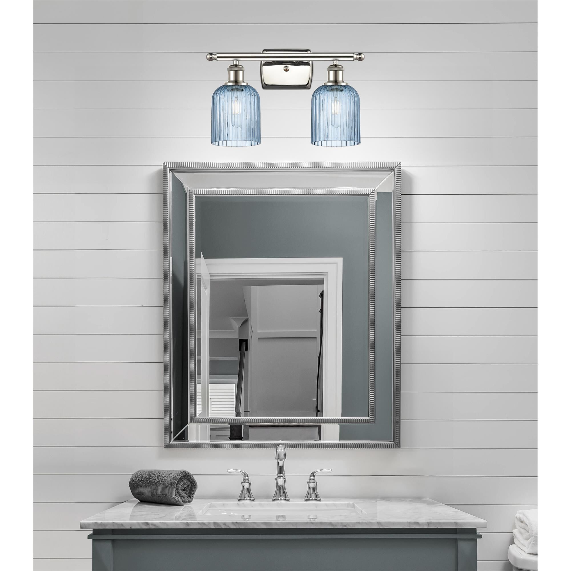 Shown in Polished Nickel finish and Princess Blue glass