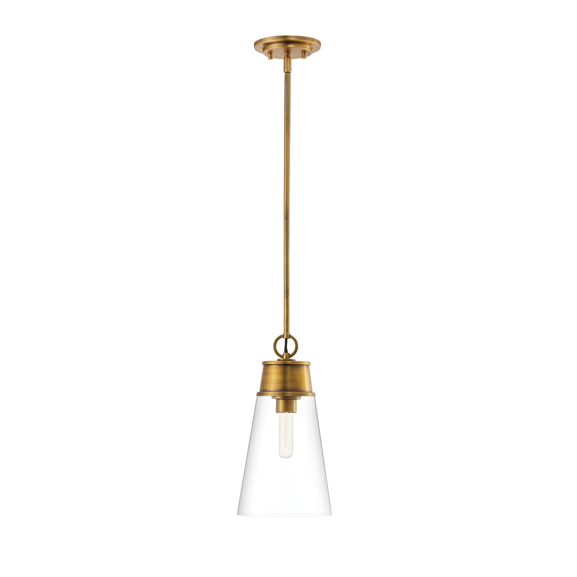 Shown in Rubbed Brass finish and Glass shade