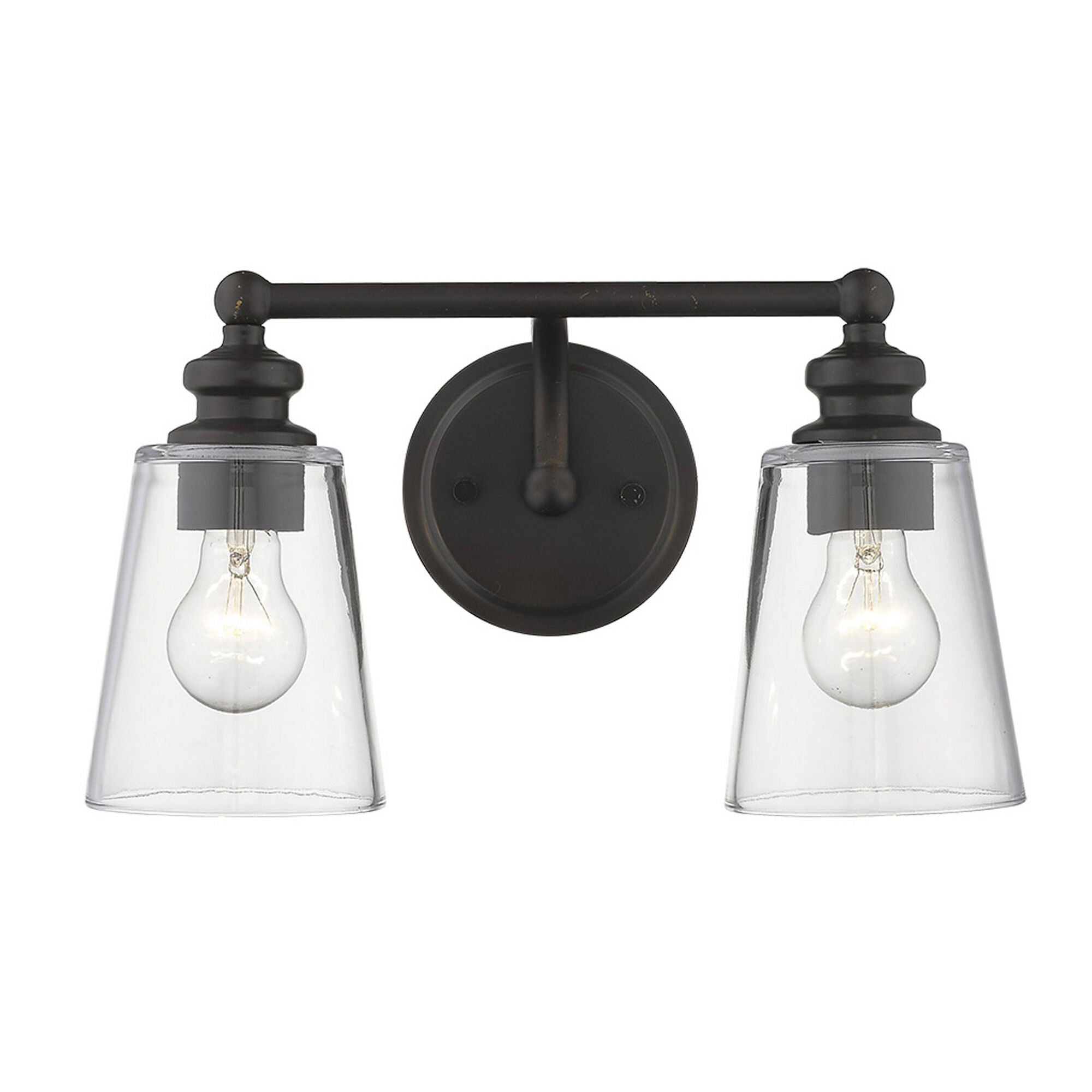 Shown in Oil-Rubbed Bronze finish and Clear glass and Clear, Cone Shaped Glass shade