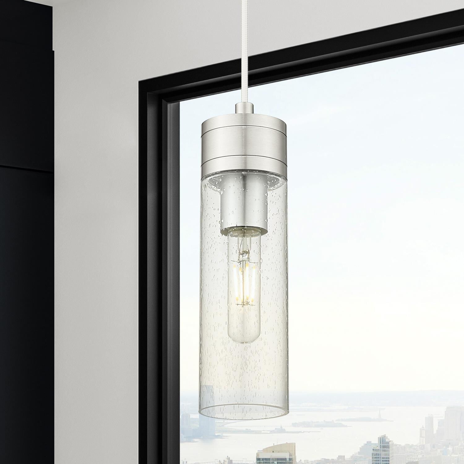 Shown in Satin Nickel finish and Seedy glass