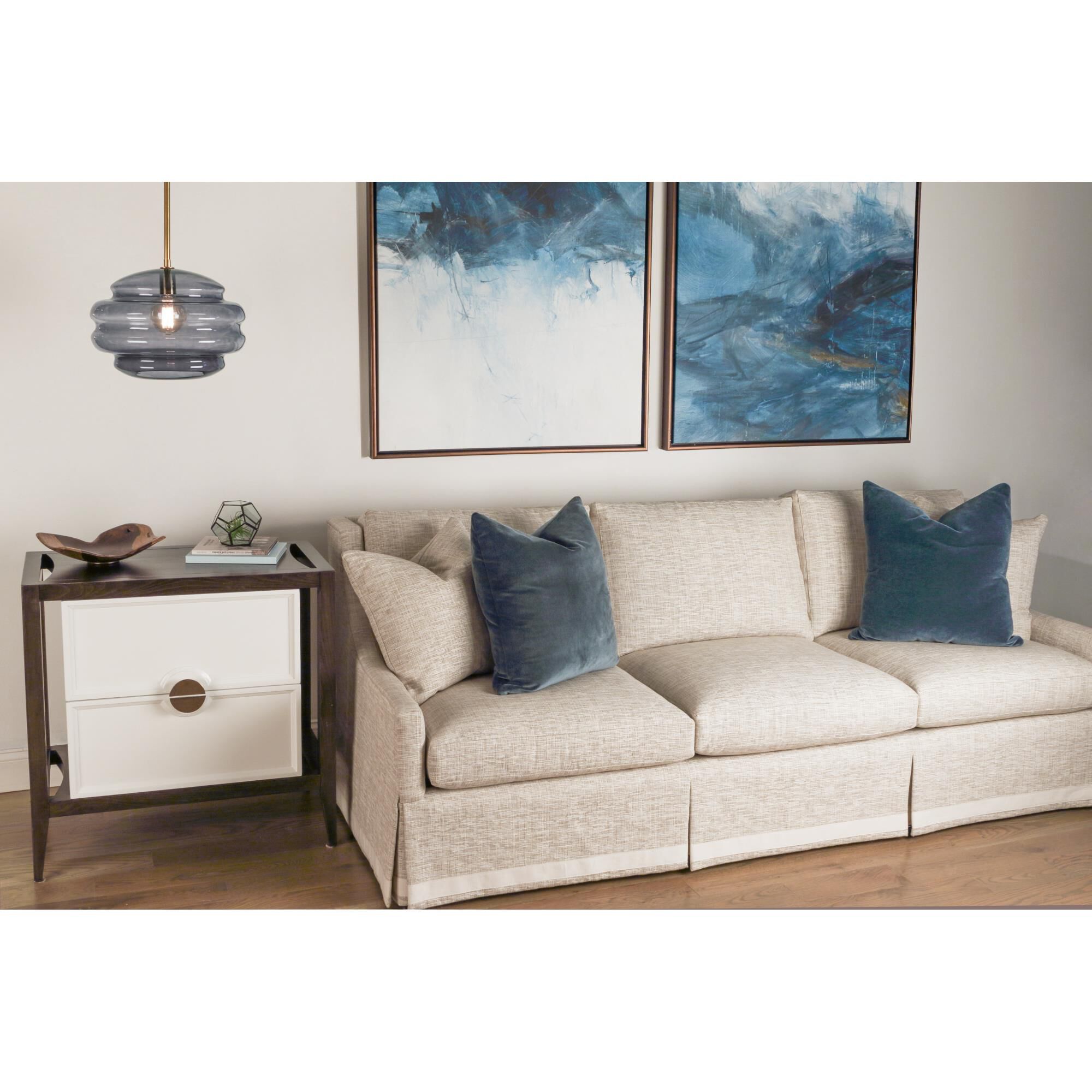 Shown in Modern Brass Finish W/ Smoke Gray Glass finish