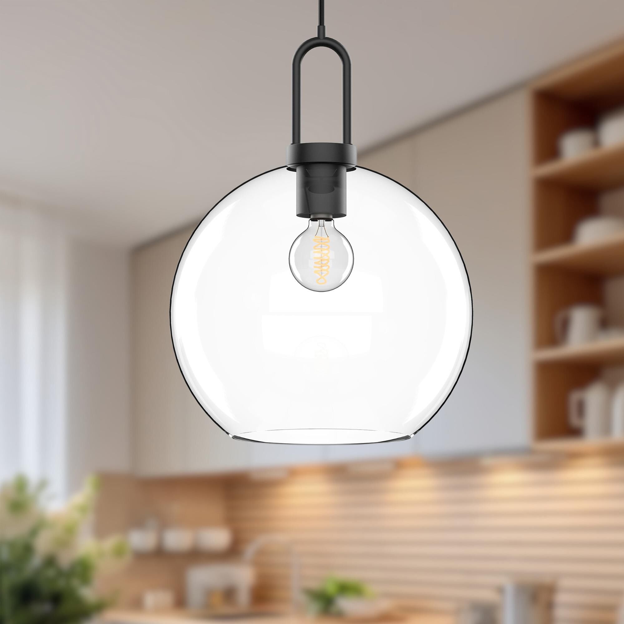 Shown in Matte Black finish and Clear glass and Black Braided Cord accent