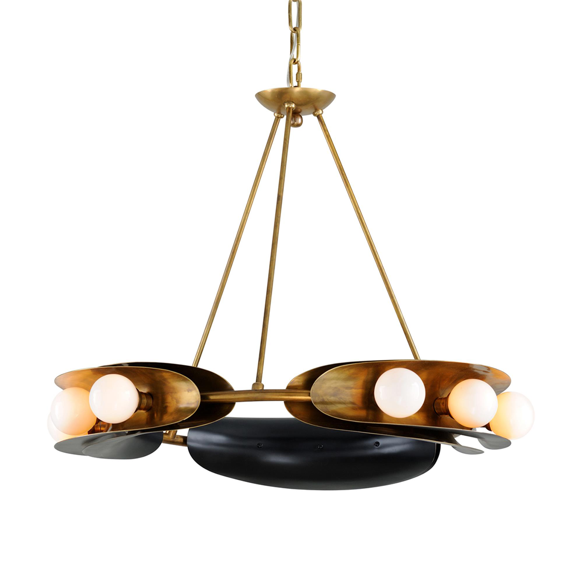 Shown in Vintage Brass finish and Opal White glass and Bronze accent