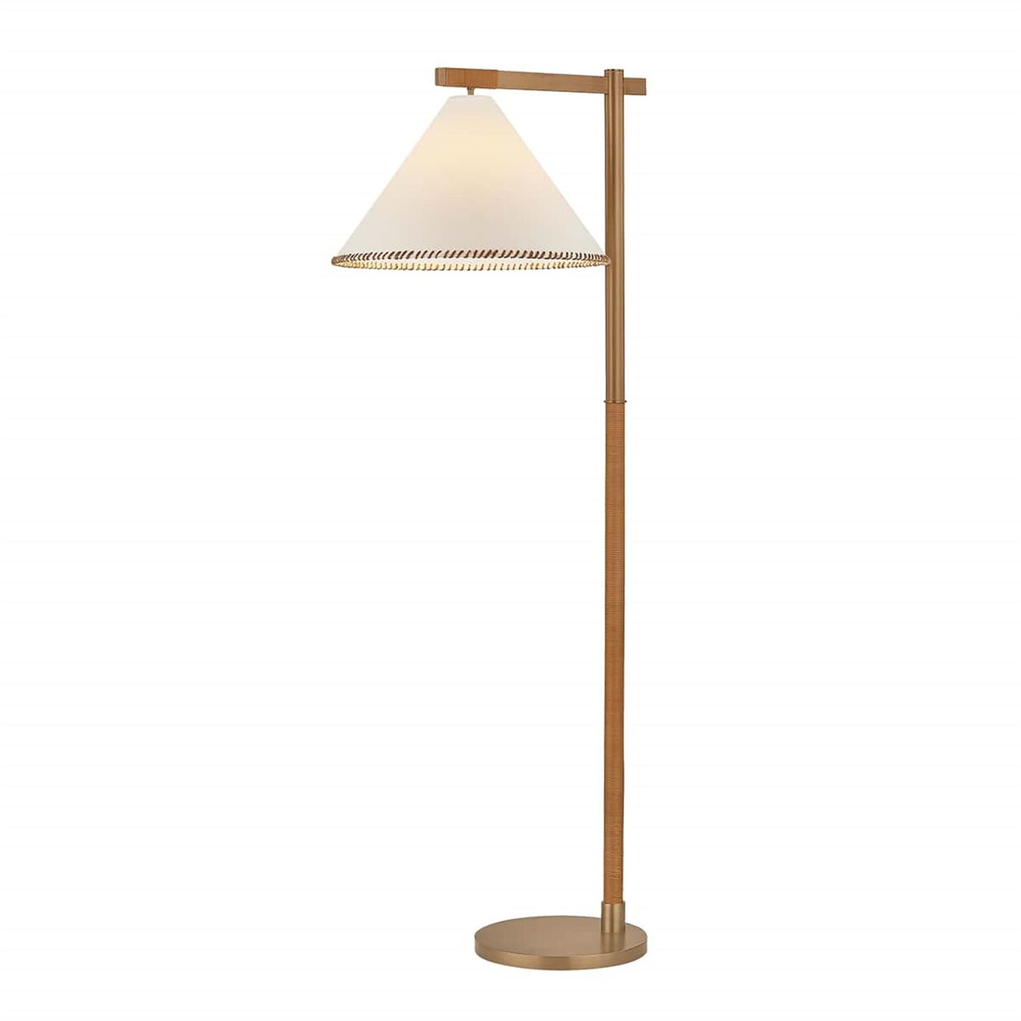 Shown in Patina Brass finish and White Linen 1 shade