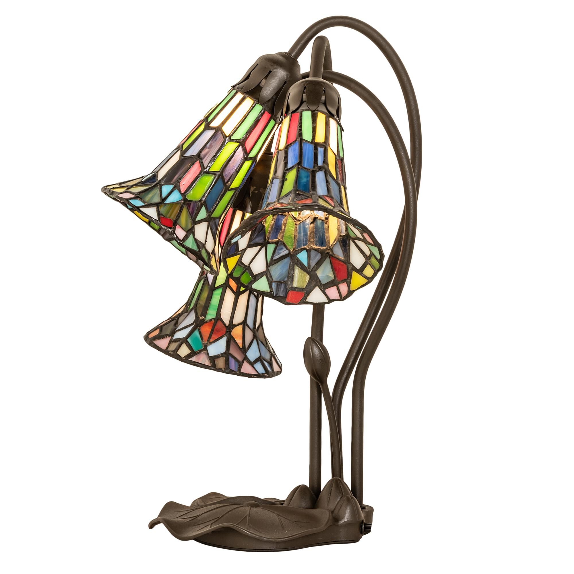 Shown in Mahogany Bronze finish and Ruby;Green;Blue;White glass