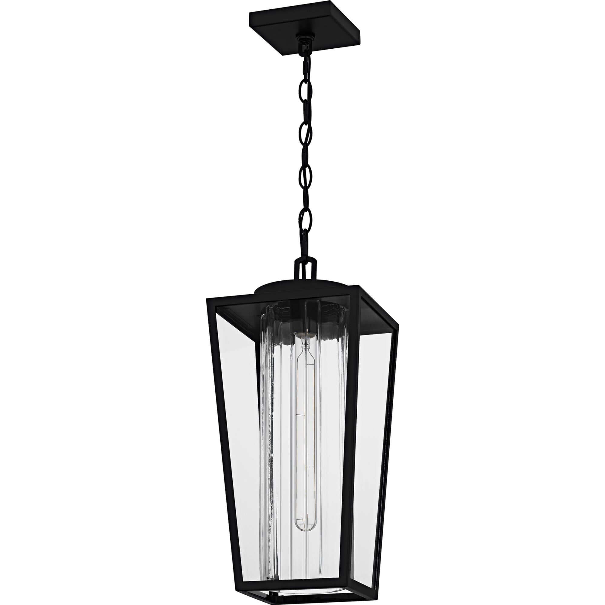 Shown in Matte Black finish and Clear Glass With Ribbed Interior, Clear Tempered Glass Panel shade