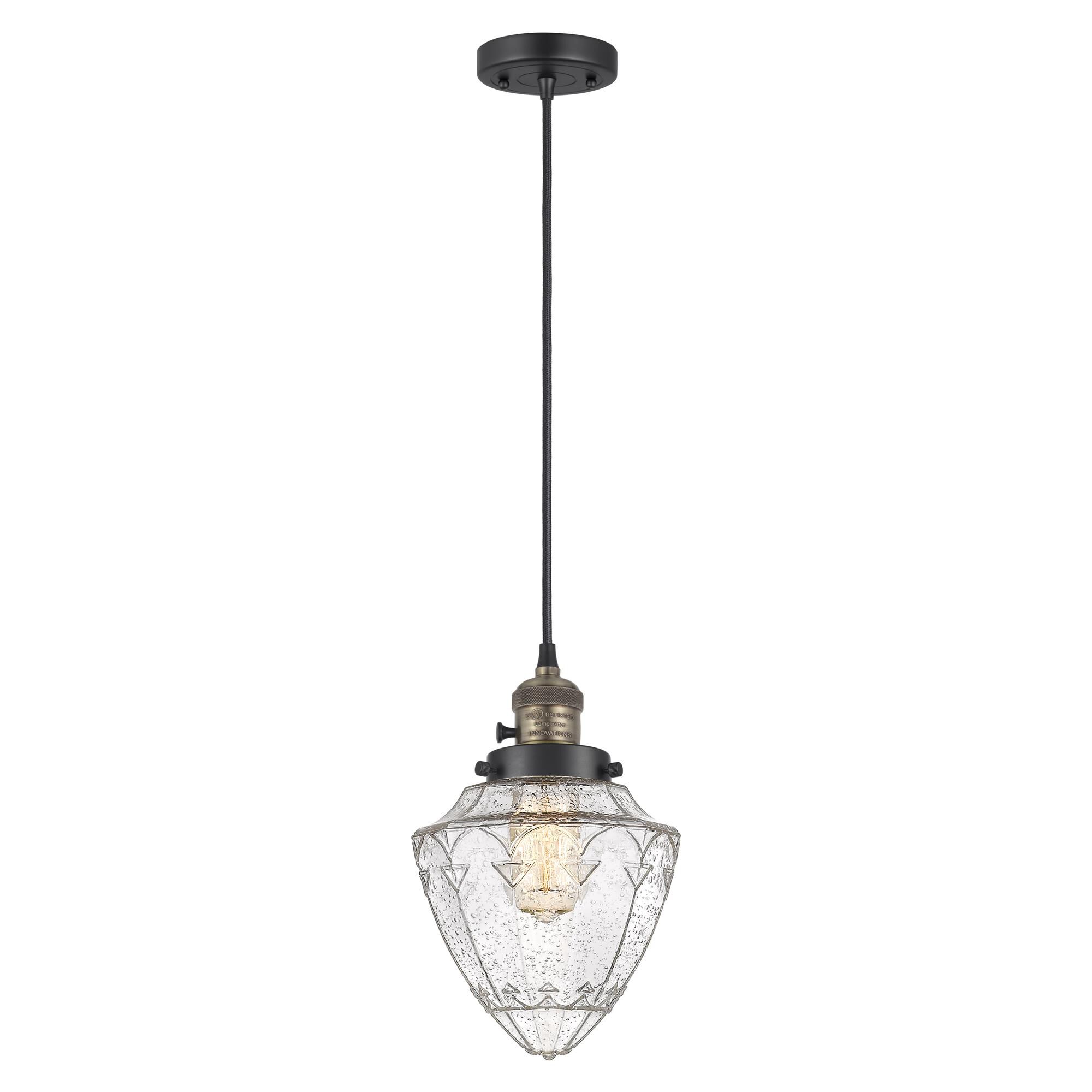 Shown in Black Antique Brass finish and Seedy Small Bullet glass