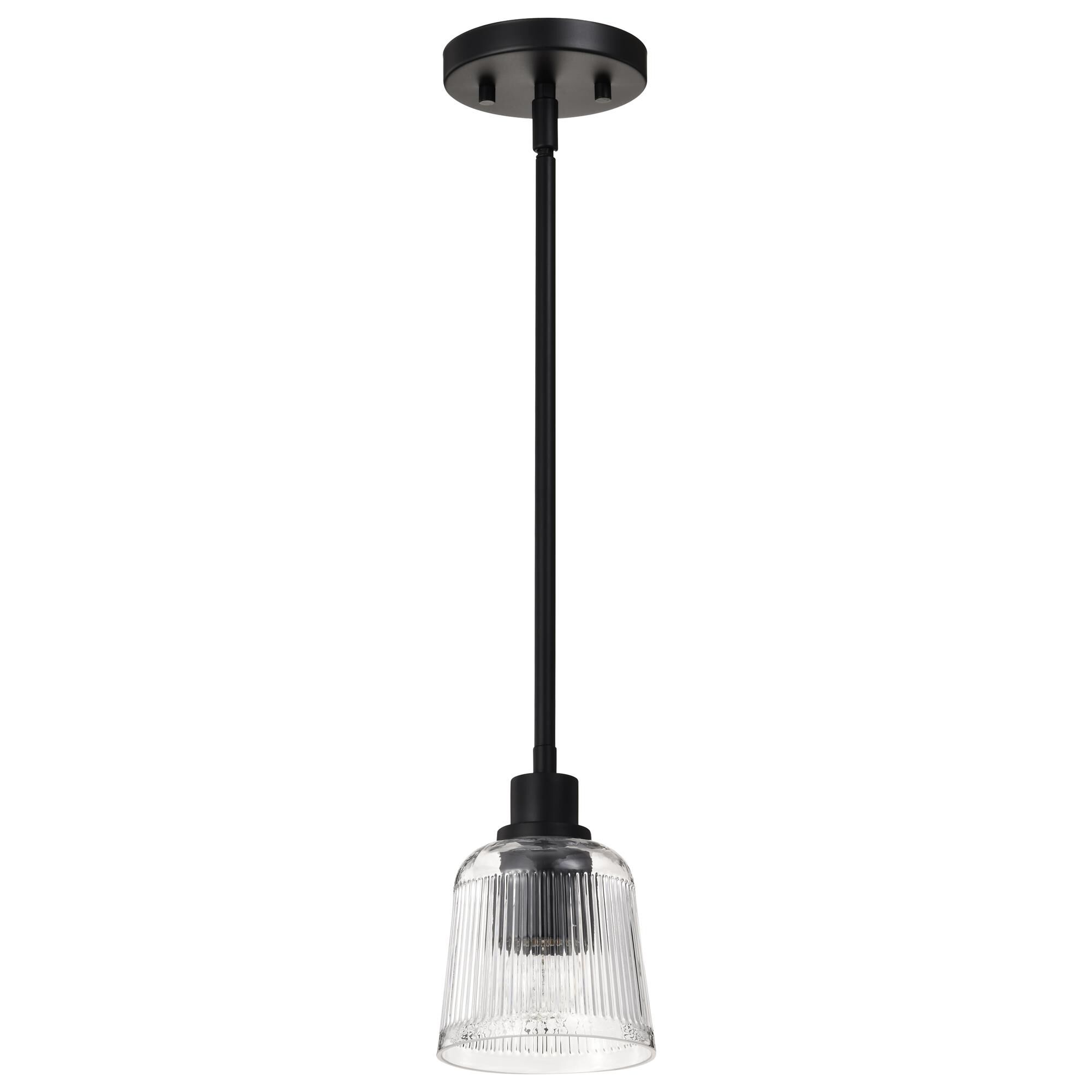 Shown in Matte Black finish and Clear Ribbed glass