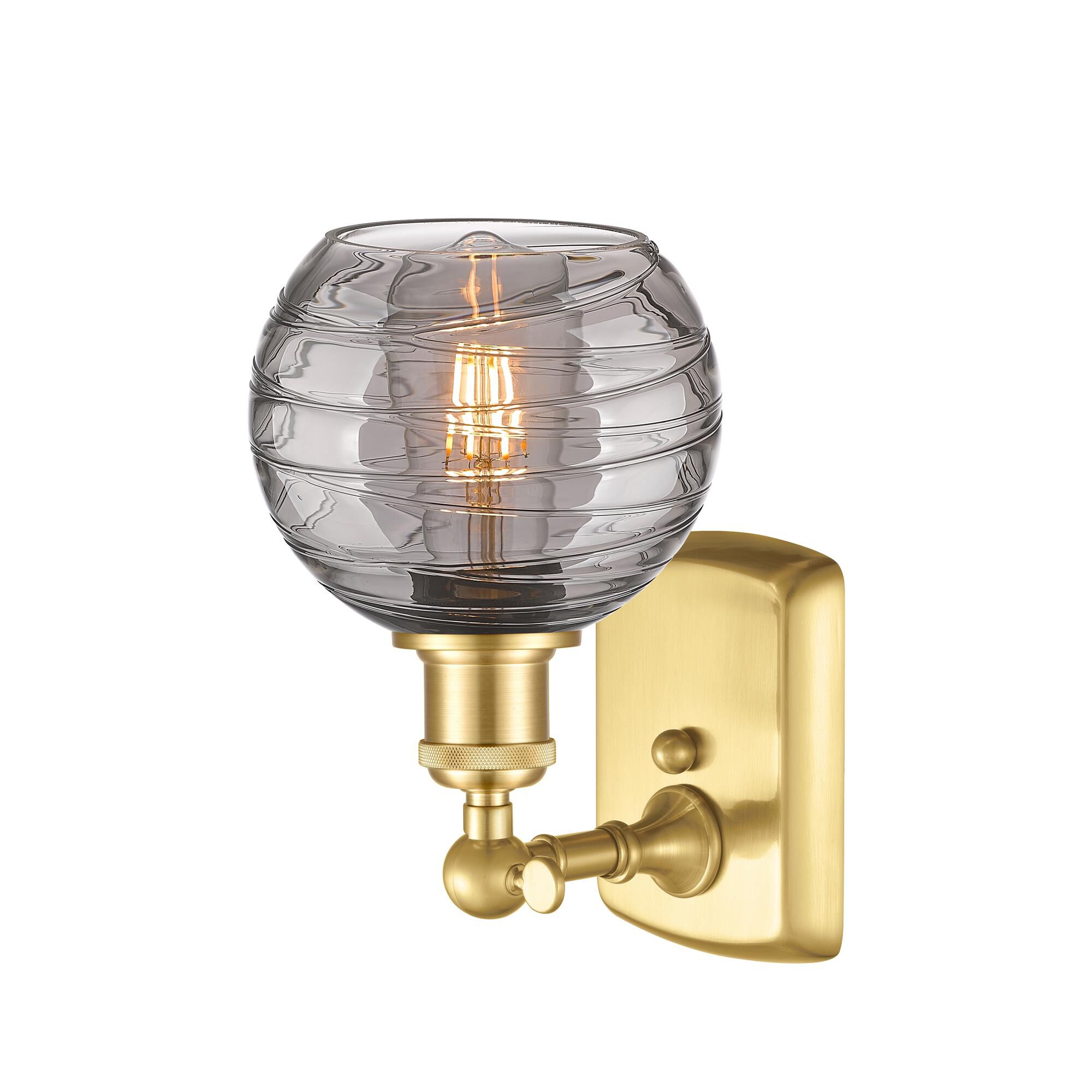 Shown in Satin Gold finish and Light Smoke Deco Swirl glass