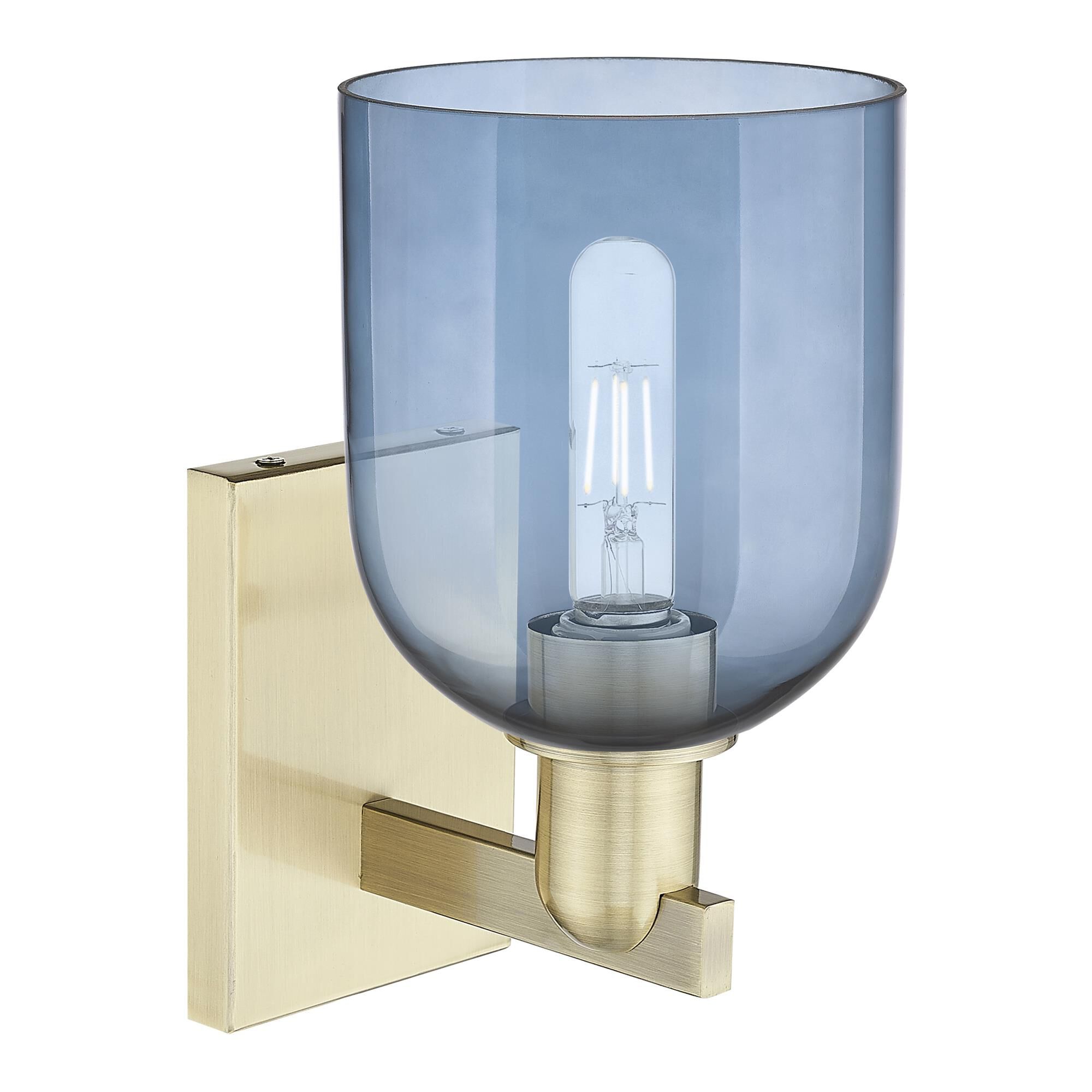 Shown in Antique Brass finish and Blue glass