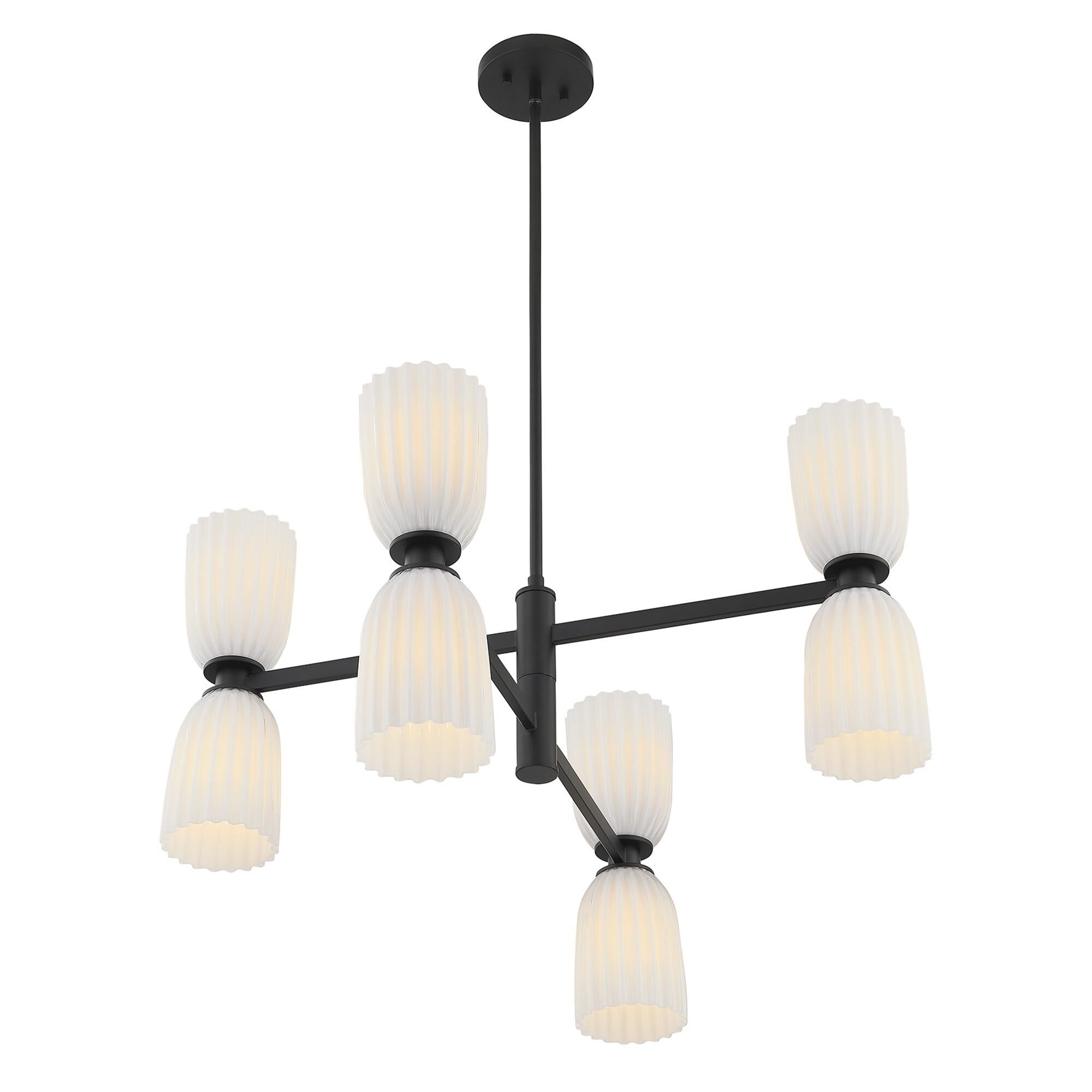 Shown in Matte Black finish and White Opal Ribbed glass