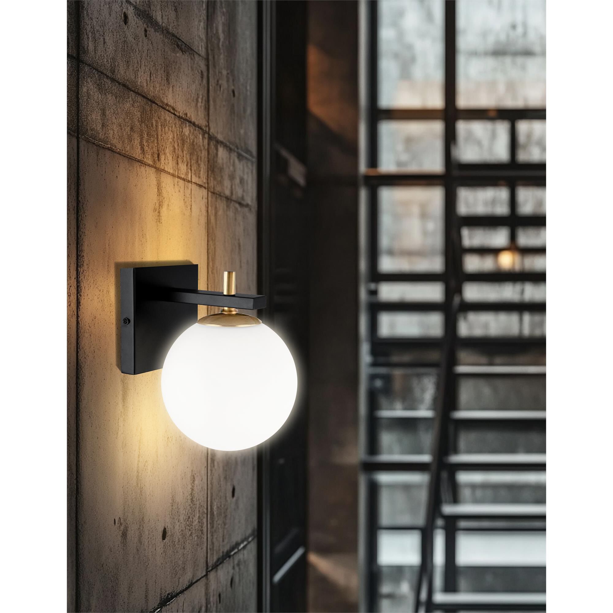 Shown in Matte Black and White finish and White Globe glass