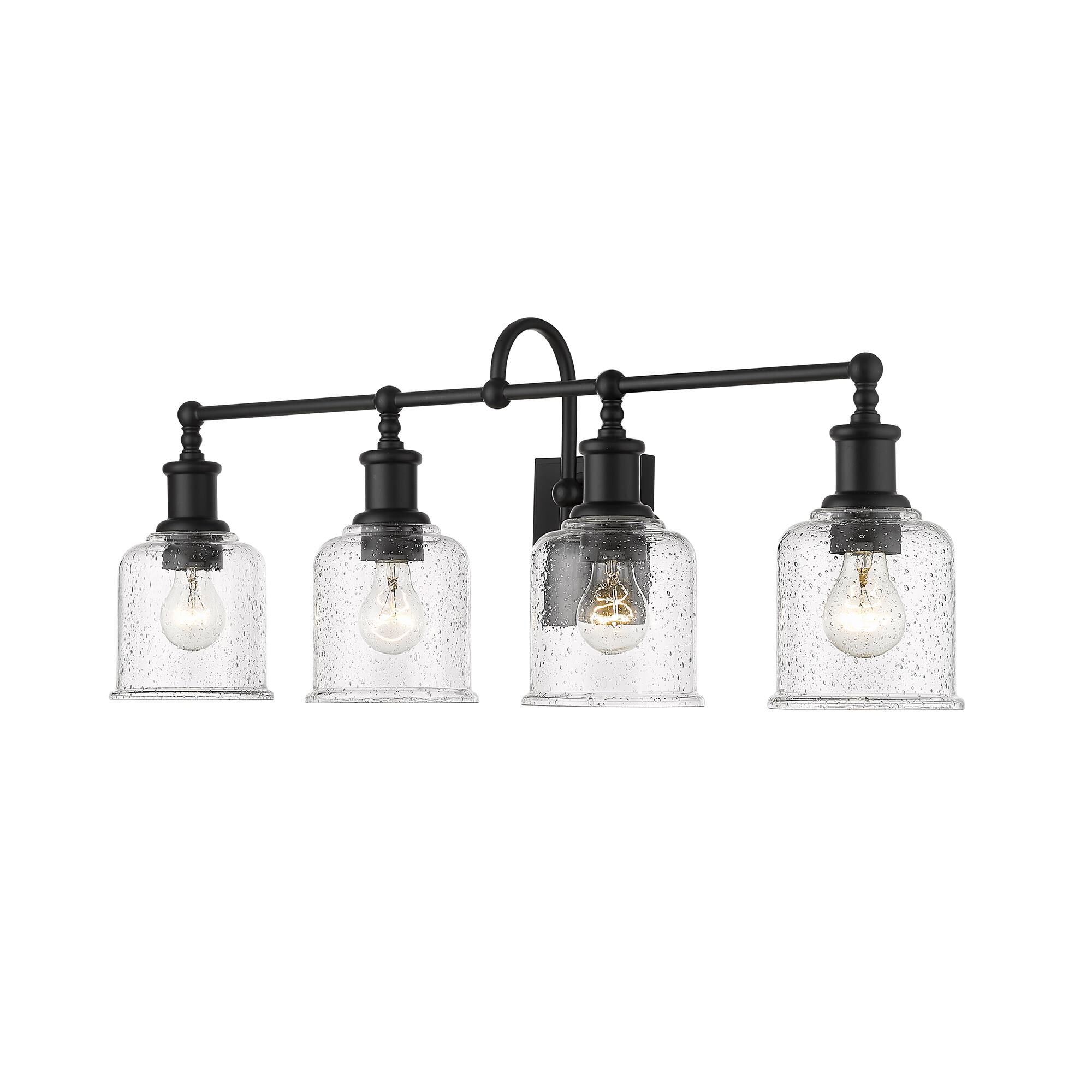 Shown in Matte Black finish and Glass shade