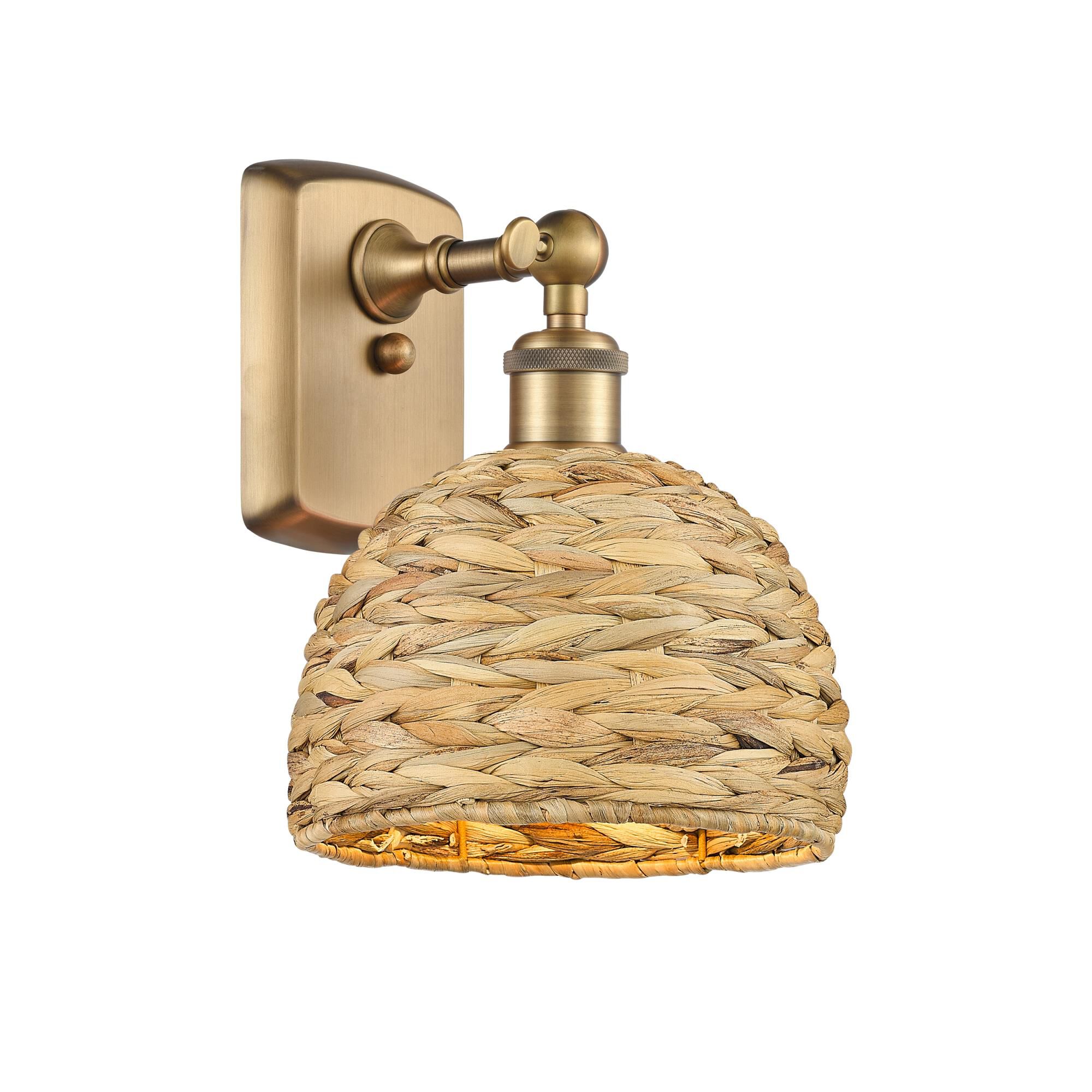 Shown in Brushed Brass finish and Natural shade