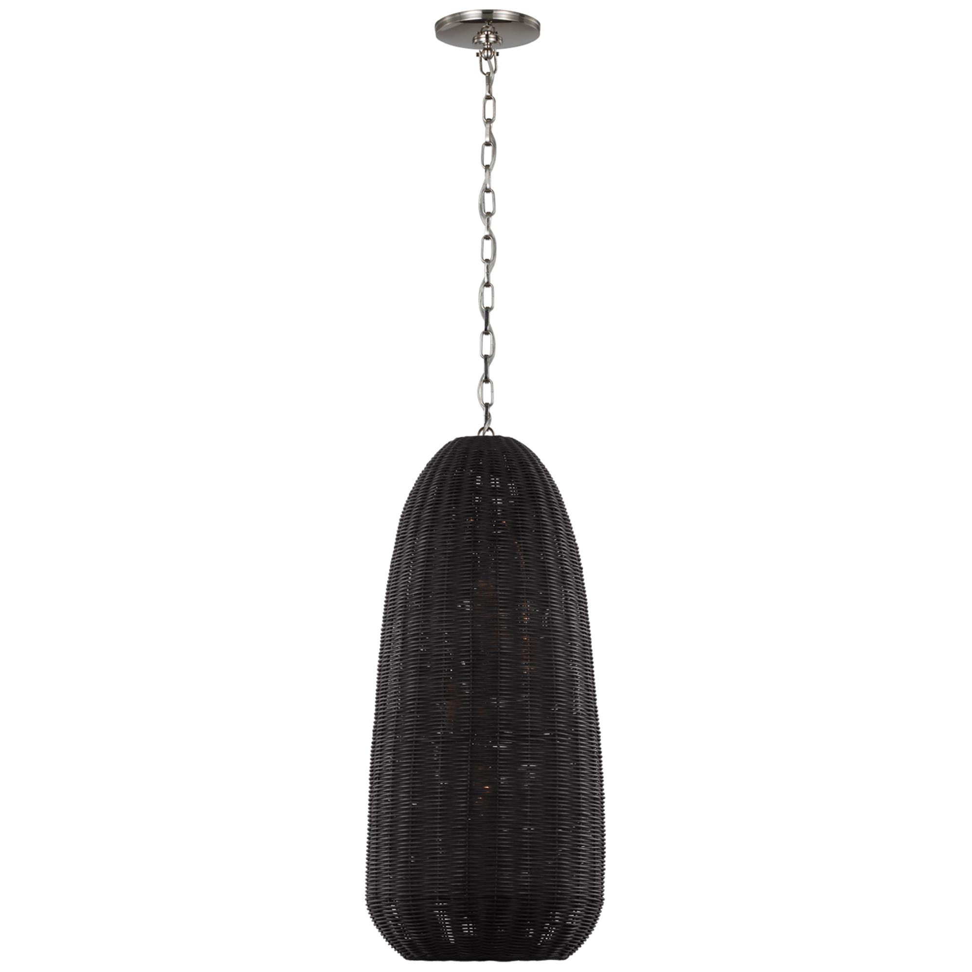 Shown in Polished Nickel finish and Charcoal Wicker shade