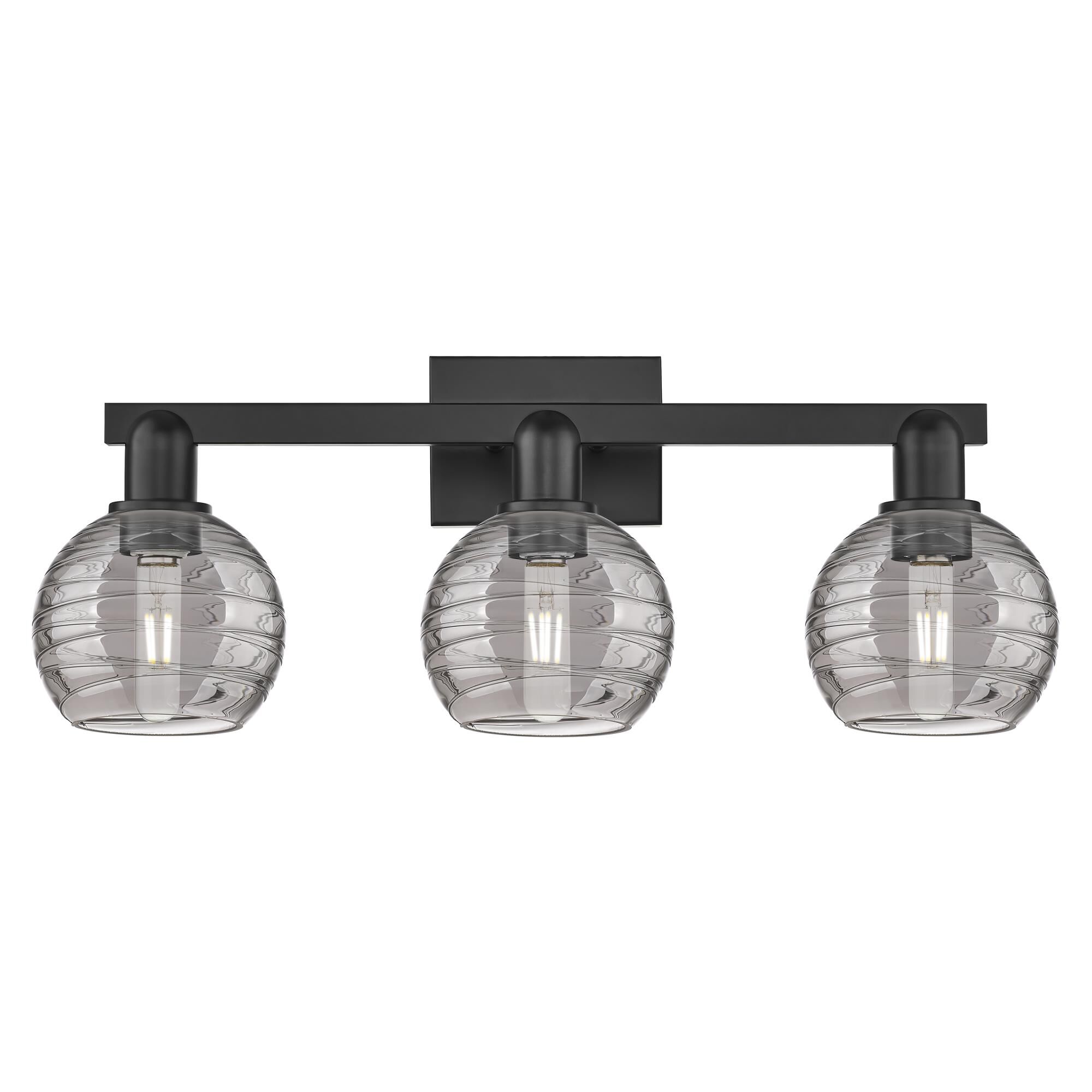 Shown in Matte Black finish and Light Smoke Deco Swirl glass