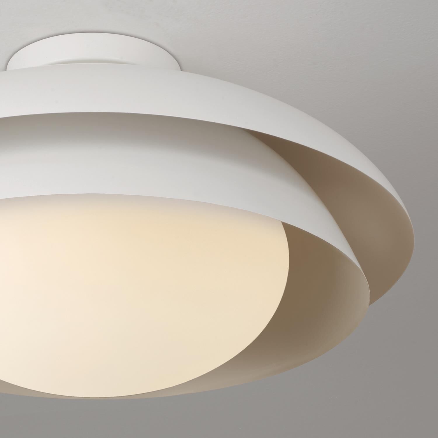 Shown in Matte White finish and Soft White glass and White Metal shade