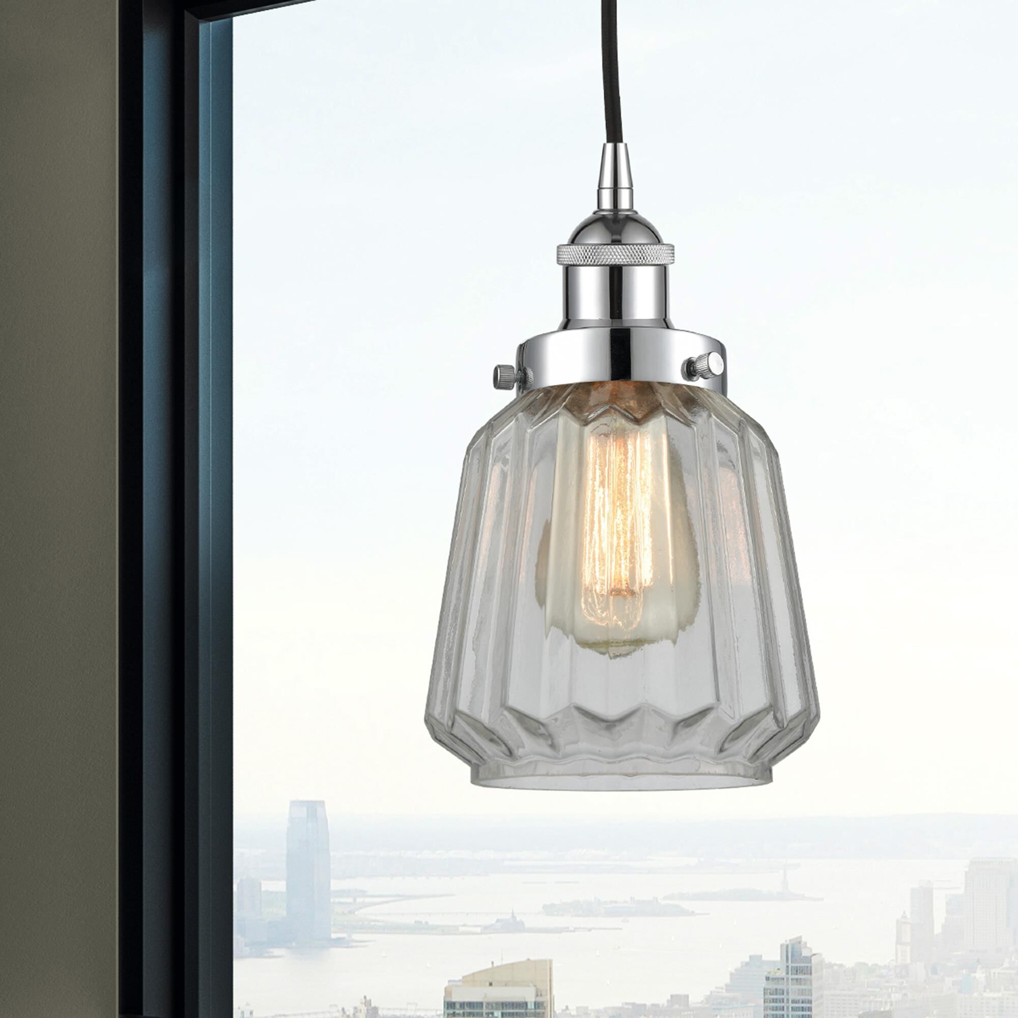 Shown in Polished Chrome finish and Clear Chatham glass