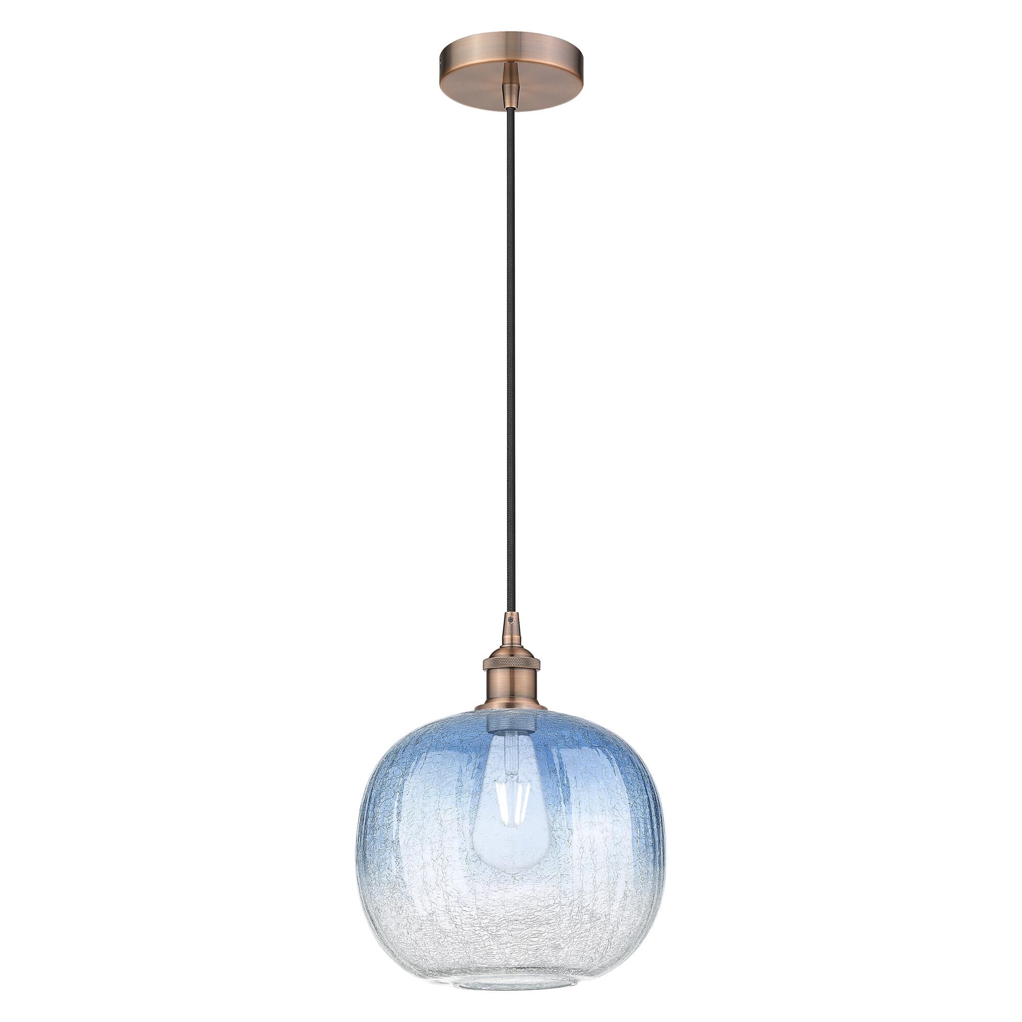 Shown in Antique Copper finish and Sapphire Blue glass