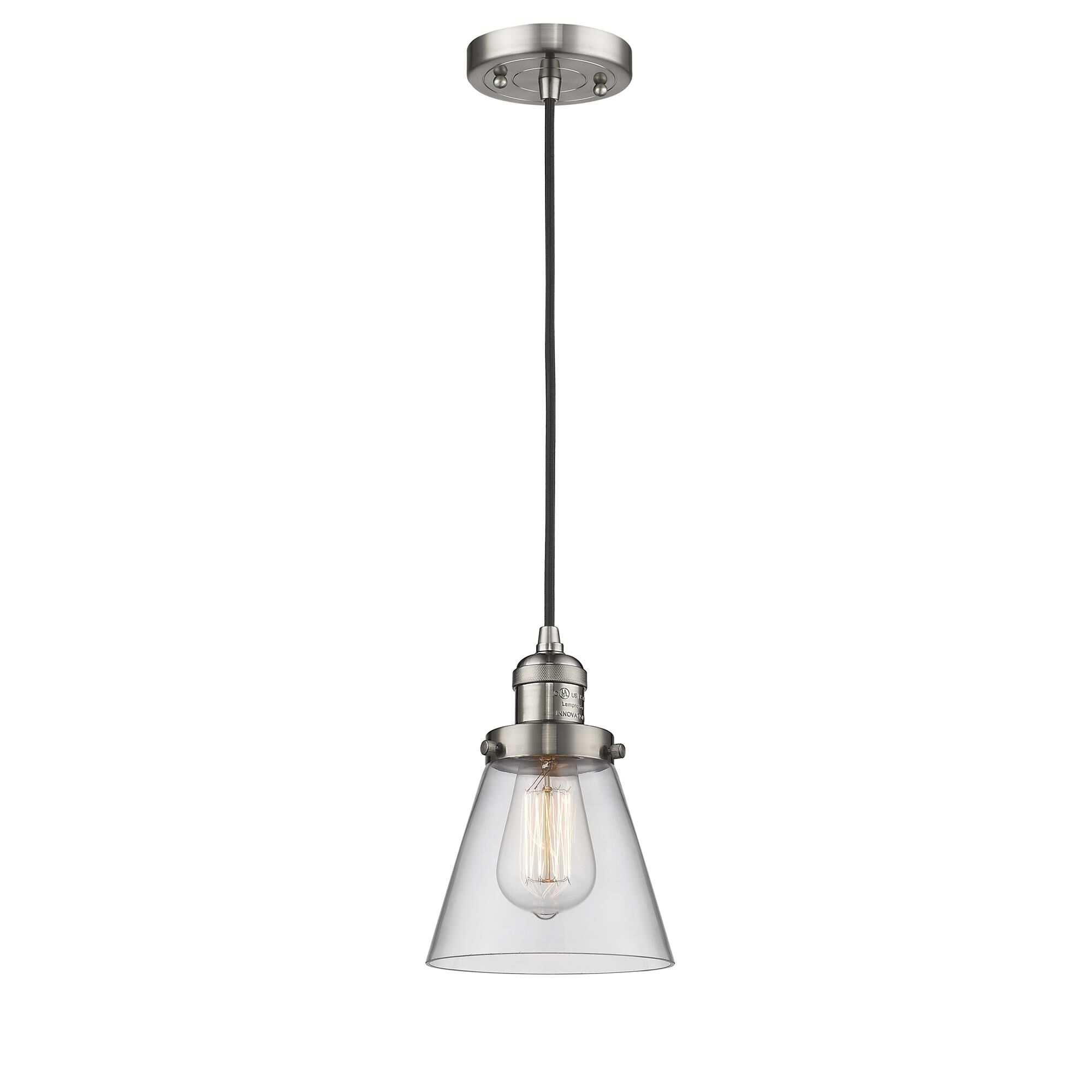 Shown in Brushed Satin Nickel finish and Clear glass