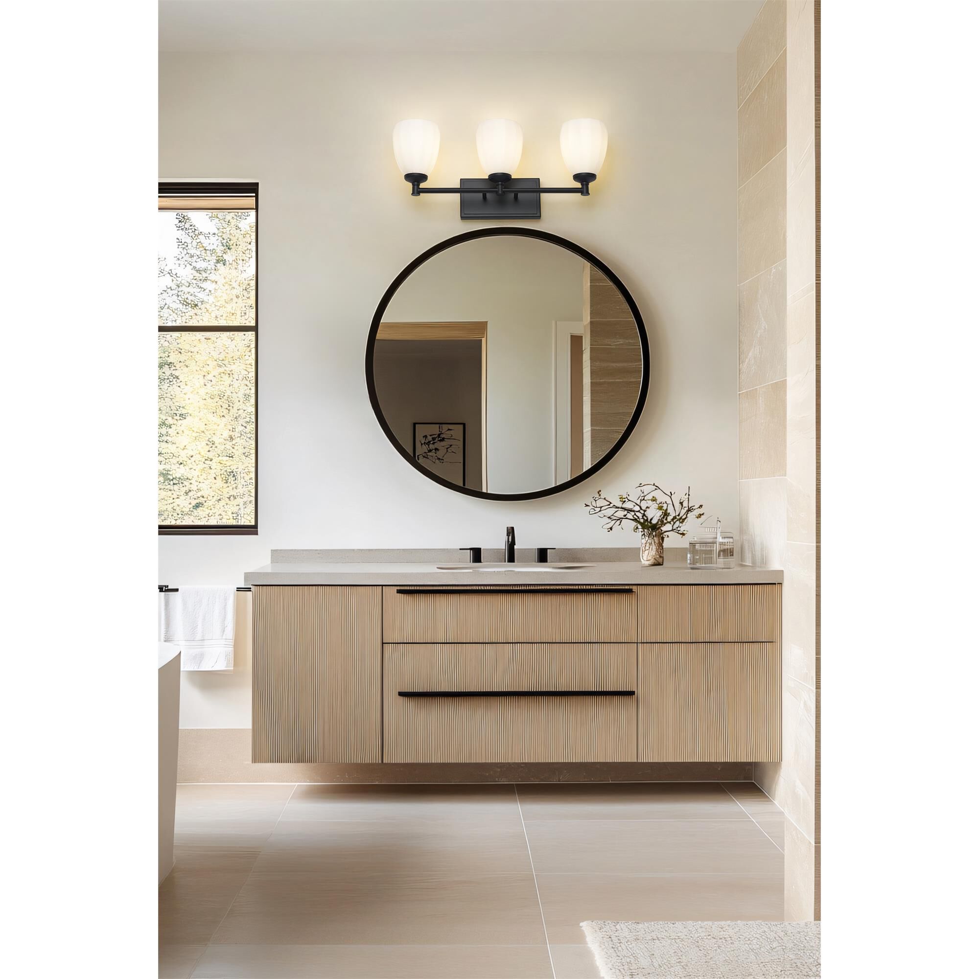 Shown in Matte Black finish and Matte Opal glass and Matte Opal shade