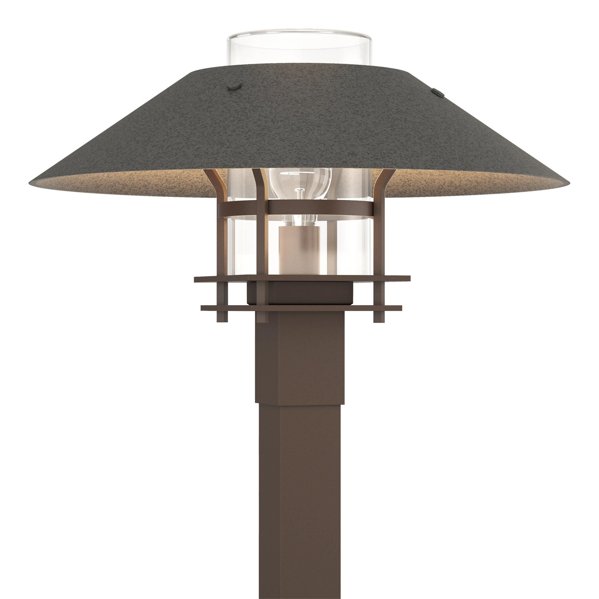 Shown in Coastal Bronze finish and Clear glass and Natural Iron accent
