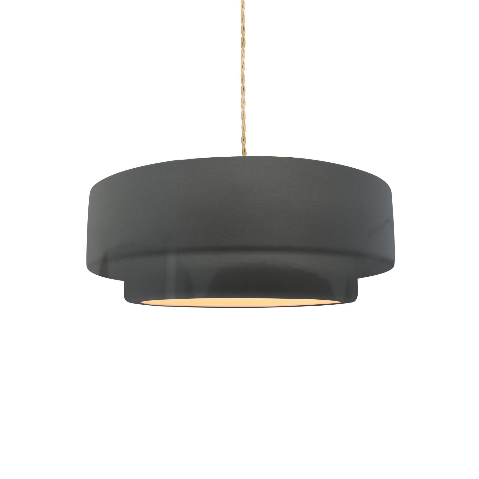 Shown in Brushed Brass finish and Gloss Grey shade